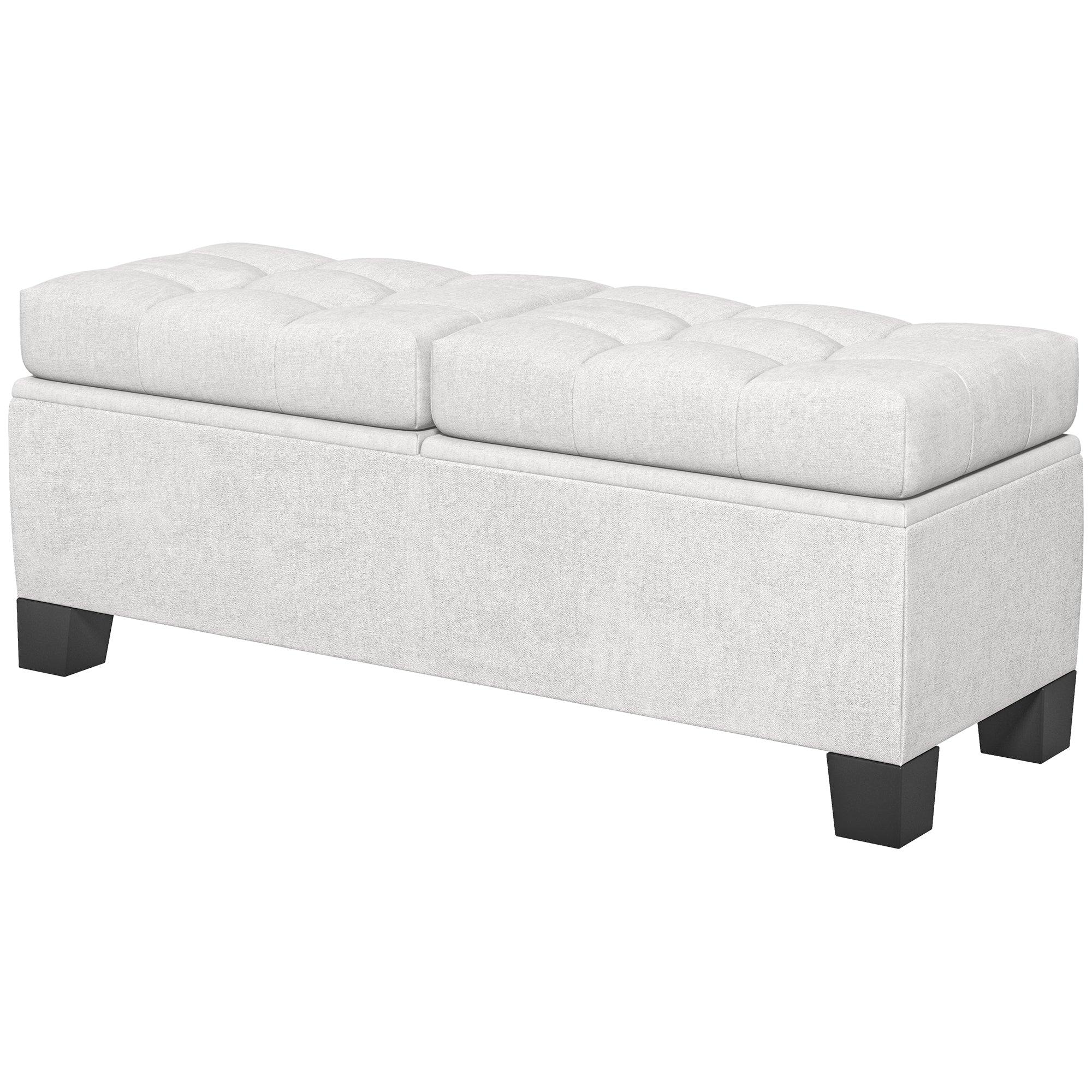 46" Storage Ottoman Bench, Upholstered End of Bed Bench with Steel Frame, Button Tufted Storage Bench Cream