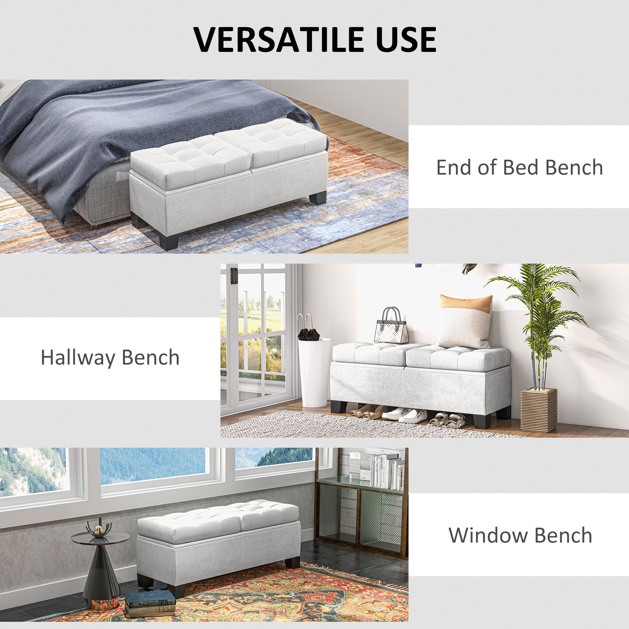 46" Storage Ottoman Bench, Upholstered End of Bed Bench with Steel Frame, Button Tufted Storage Bench Cream