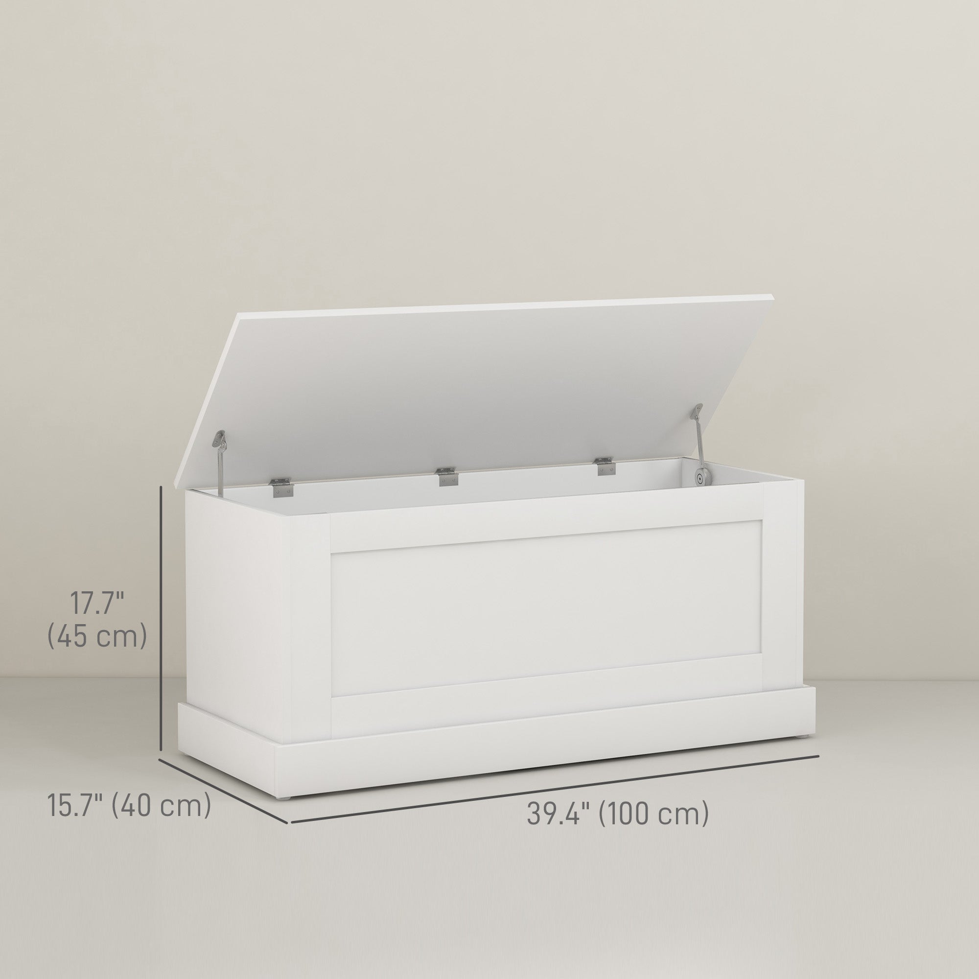 HOMCOM Storage Chest, Storage Trunk with Safety Hinge, Wooden Box for Living Room, Entryway, 39.4" x 15.7" x 17.7", White Wood Grain