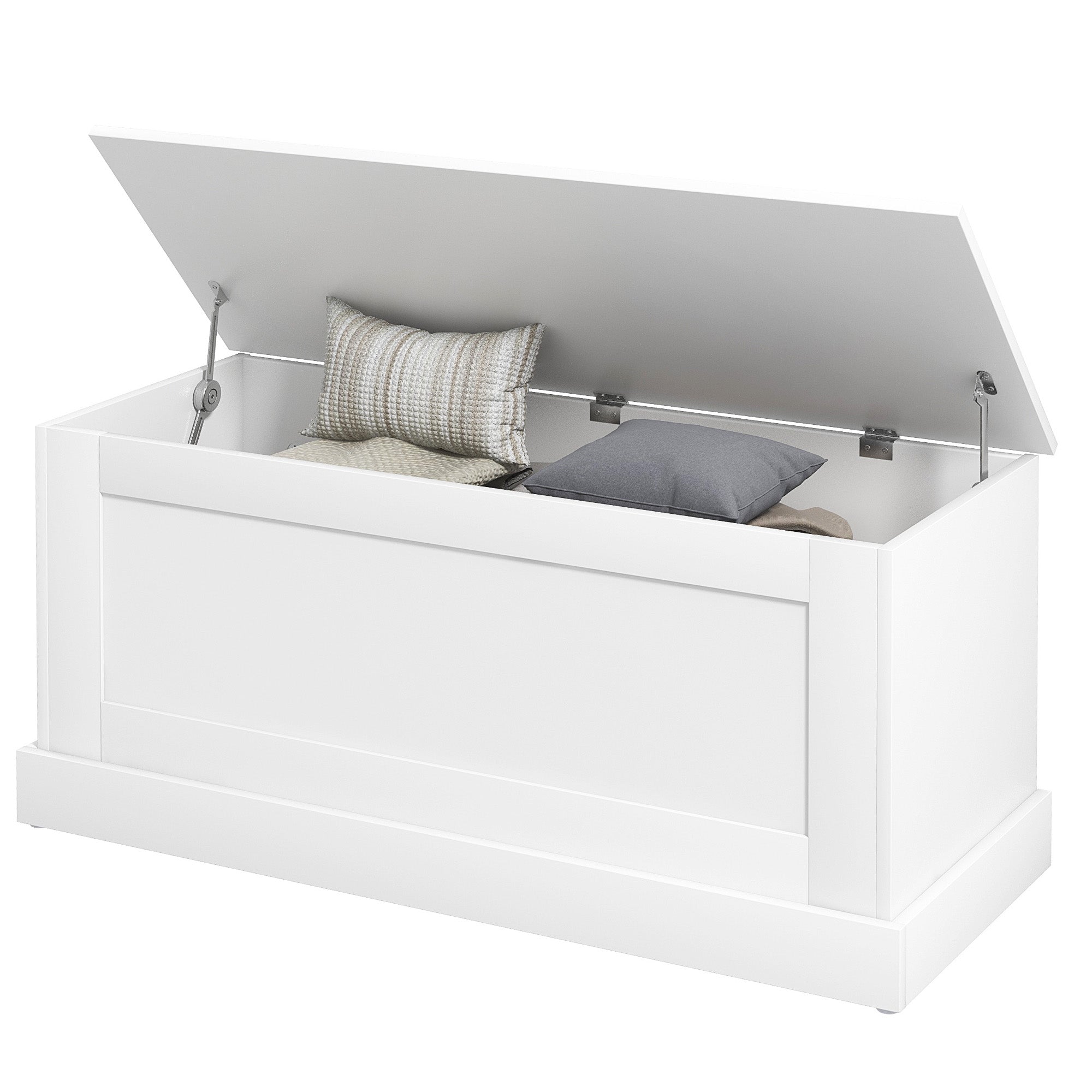 HOMCOM Storage Chest, Storage Trunk with Safety Hinge, Wooden Box for Living Room, Entryway, 39.4" x 15.7" x 17.7", White Wood Grain