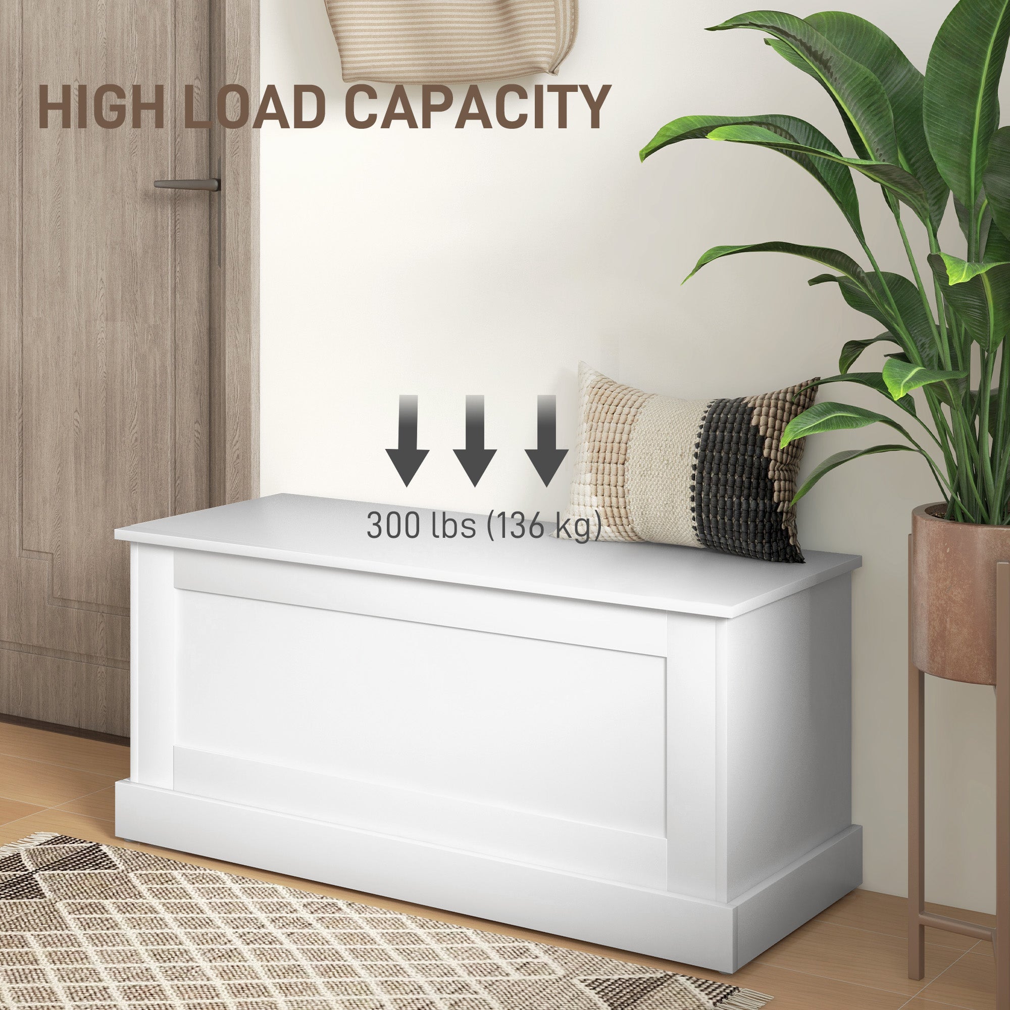 HOMCOM Storage Chest, Storage Trunk with Safety Hinge, Wooden Box for Living Room, Entryway, 39.4" x 15.7" x 17.7", White Wood Grain