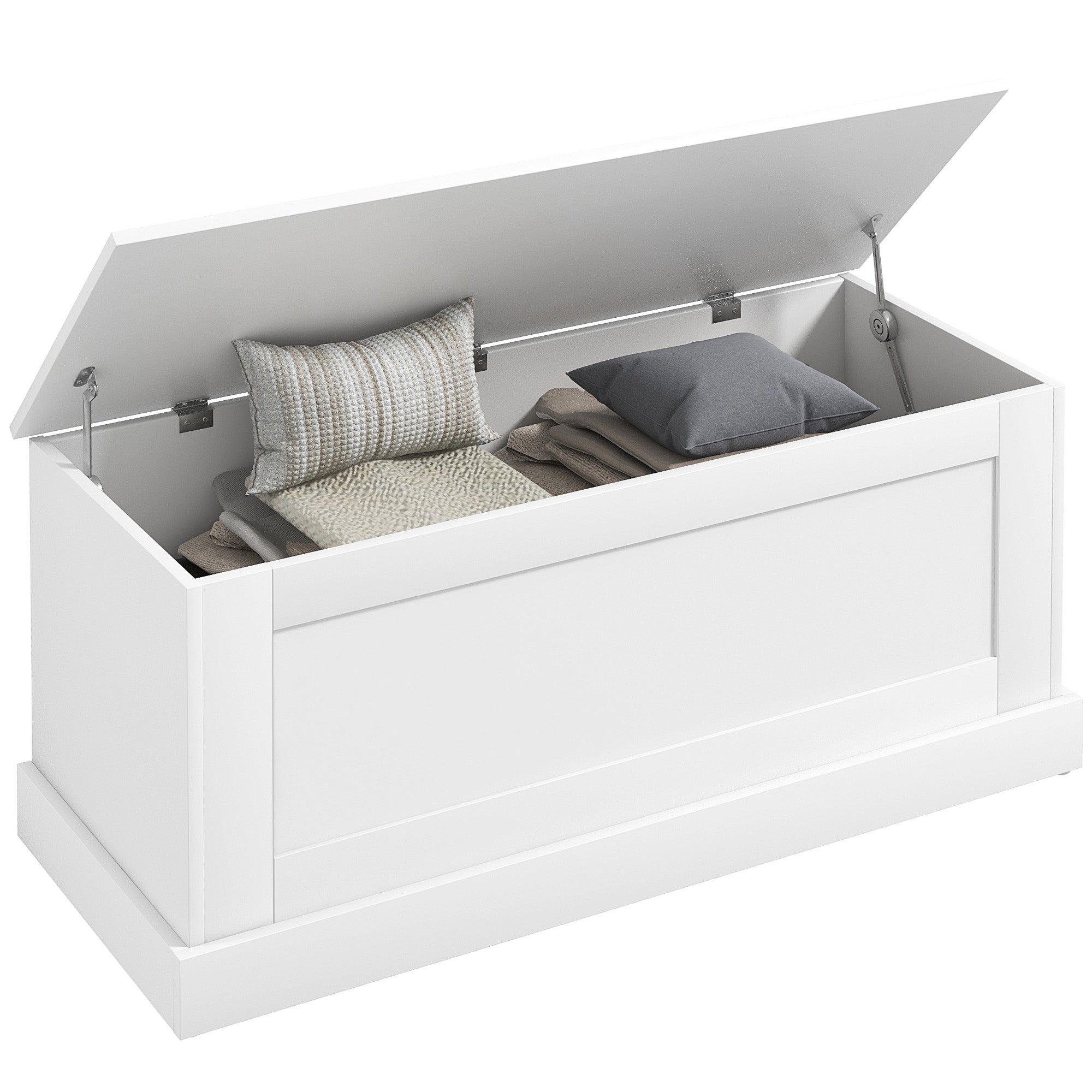 HOMCOM Storage Chest, Storage Trunk with Safety Hinge, Wooden Box for Living Room, Entryway, 39.4" x 15.7" x 17.7", White Wood Grain