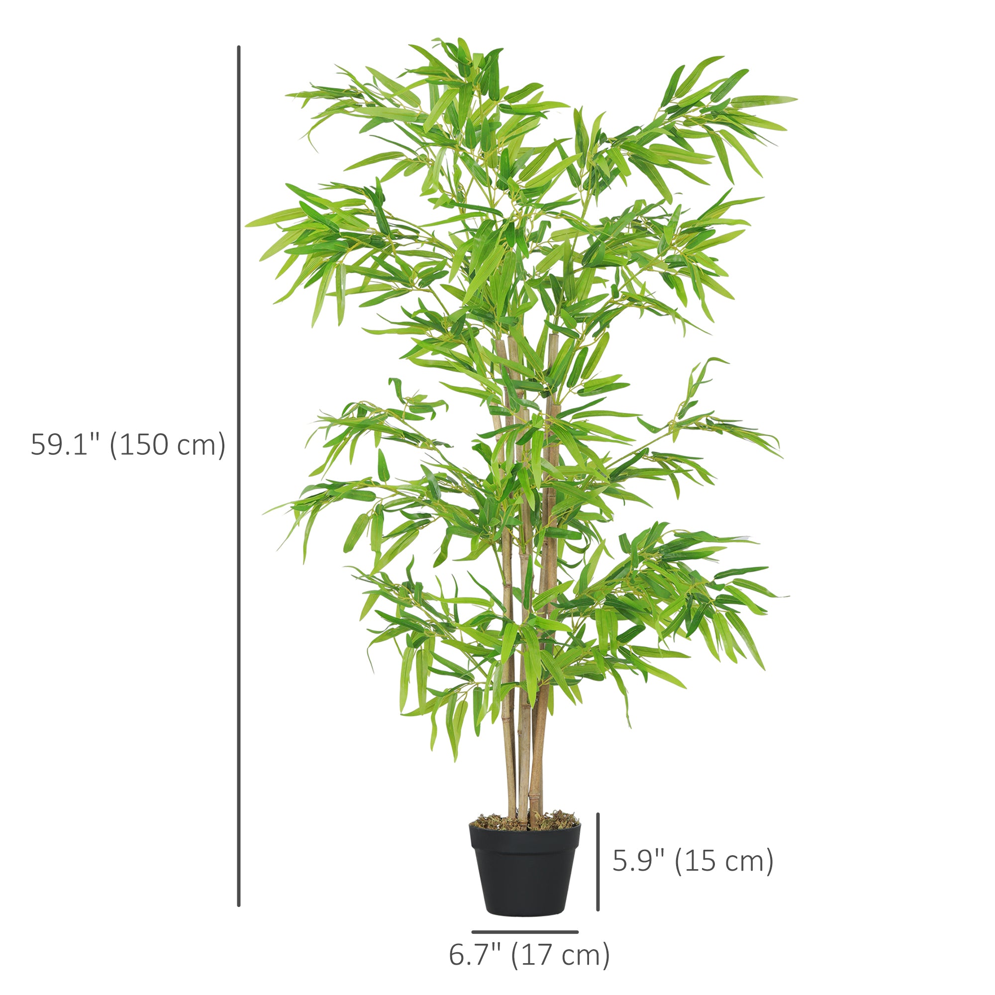 Artificial Bamboo Tree Set of 2, 5ft Tall Fake Tree with Realistic Leaf and Natural Trunk, Faux Decorative Plant in Nursery Pot for Indoor Decor