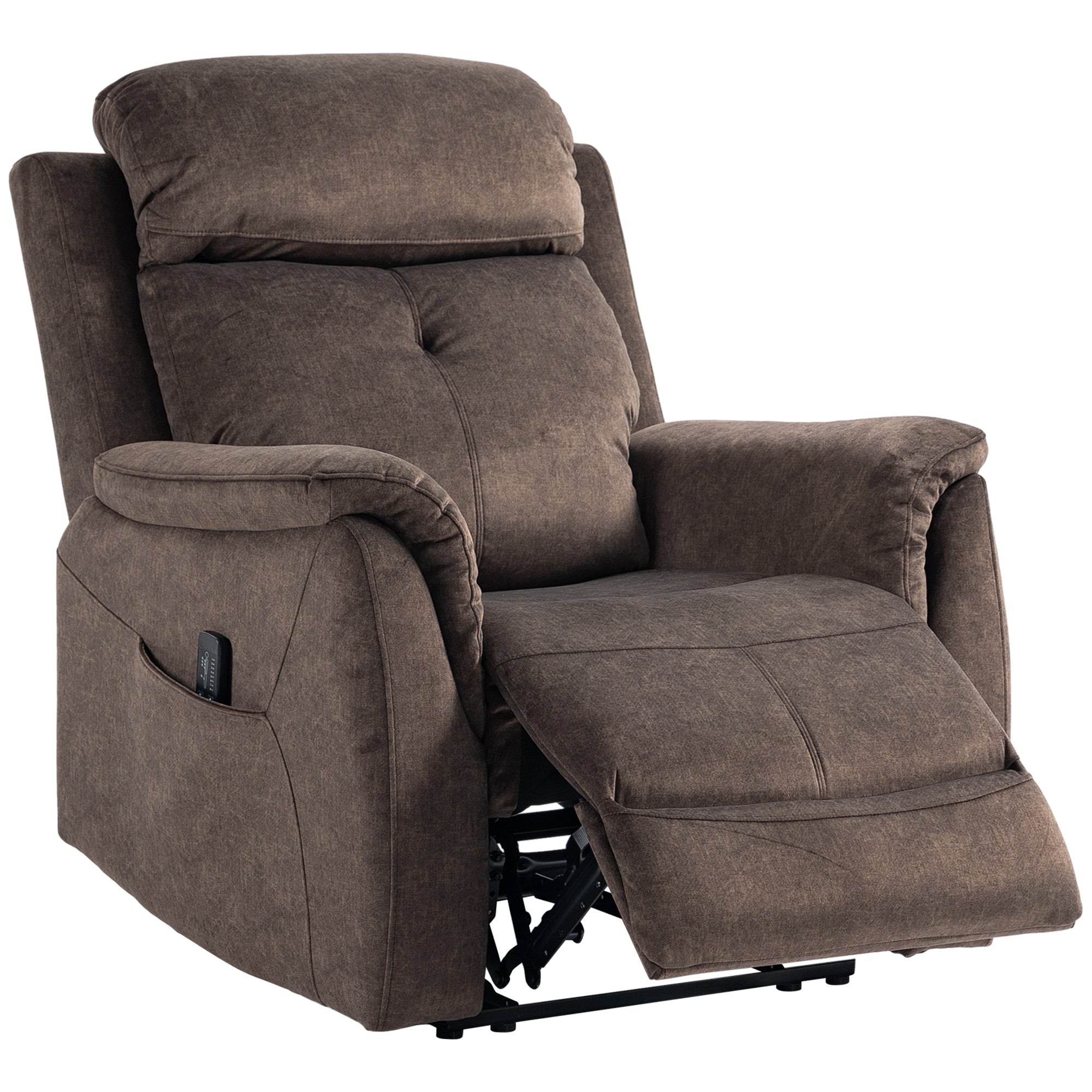 HOMCOM Massage Recliner Chair with 8-Point Vibration, Manual Fabric Reclining Chair for Living Room with Side Pockets, Remote Control, Retractable Footrest, Dark Brown