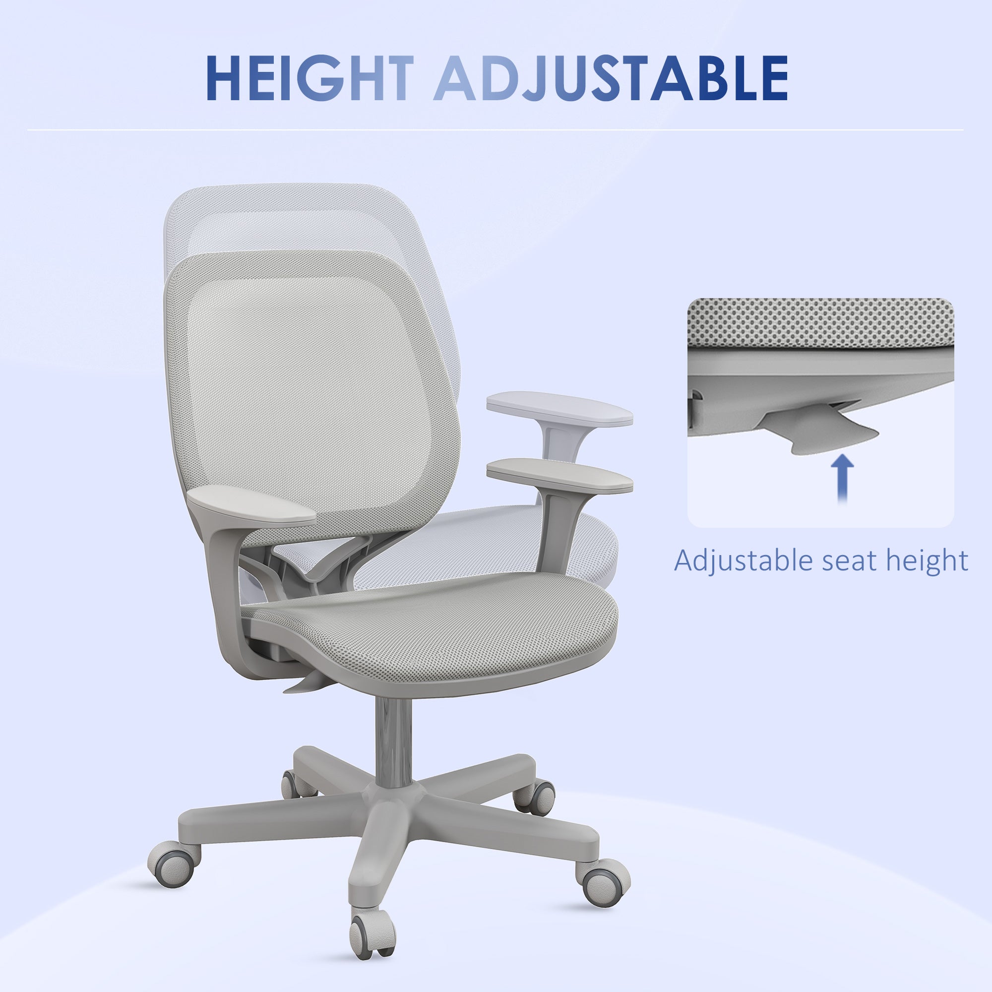 Vinsetto Robust Chair, Small Mesh Computer Desk Chair with Adjustable Height, Swivel Security Castors, Mid Back, for Robust - Grey