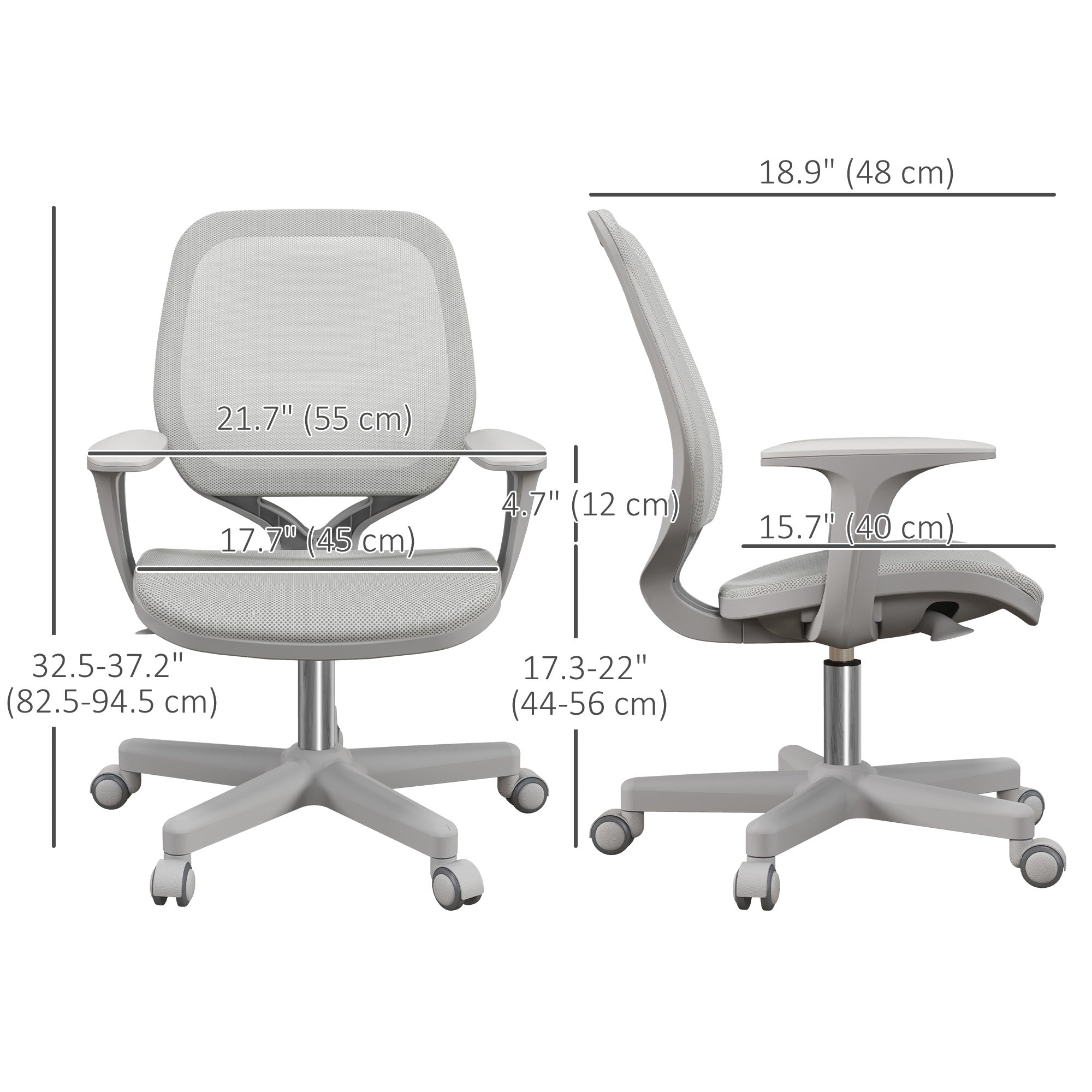 Vinsetto Robust Chair, Small Mesh Computer Desk Chair with Adjustable Height, Swivel Security Castors, Mid Back, for Robust - Grey