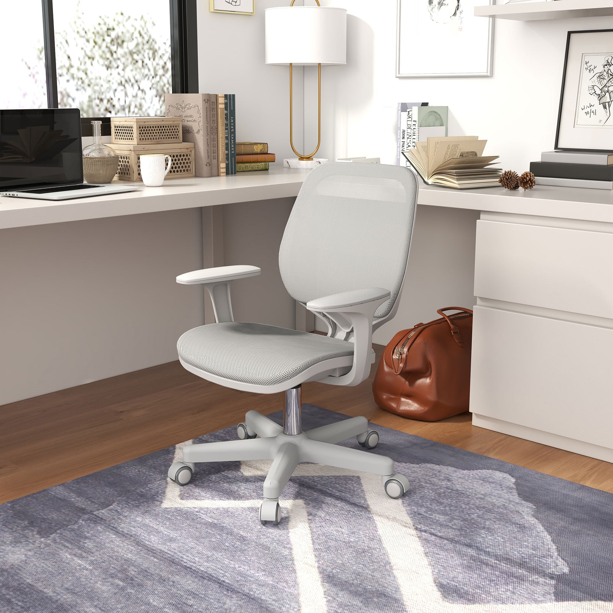 Vinsetto Robust Chair, Small Mesh Computer Desk Chair with Adjustable Height, Swivel Security Castors, Mid Back, for Robust - Grey