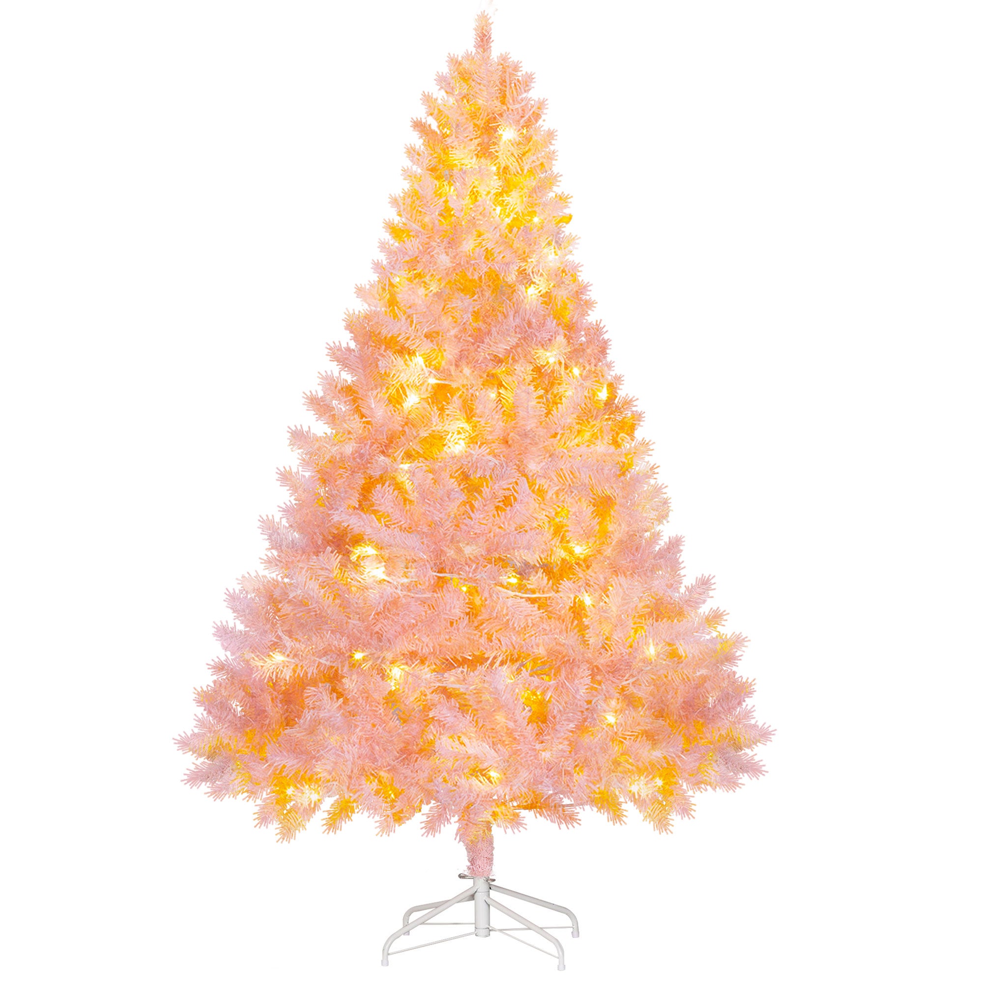 6 FT Tall PreLit Artificial Christmas Tree with Realistic Branches 250 Warm White LED Lights Pink