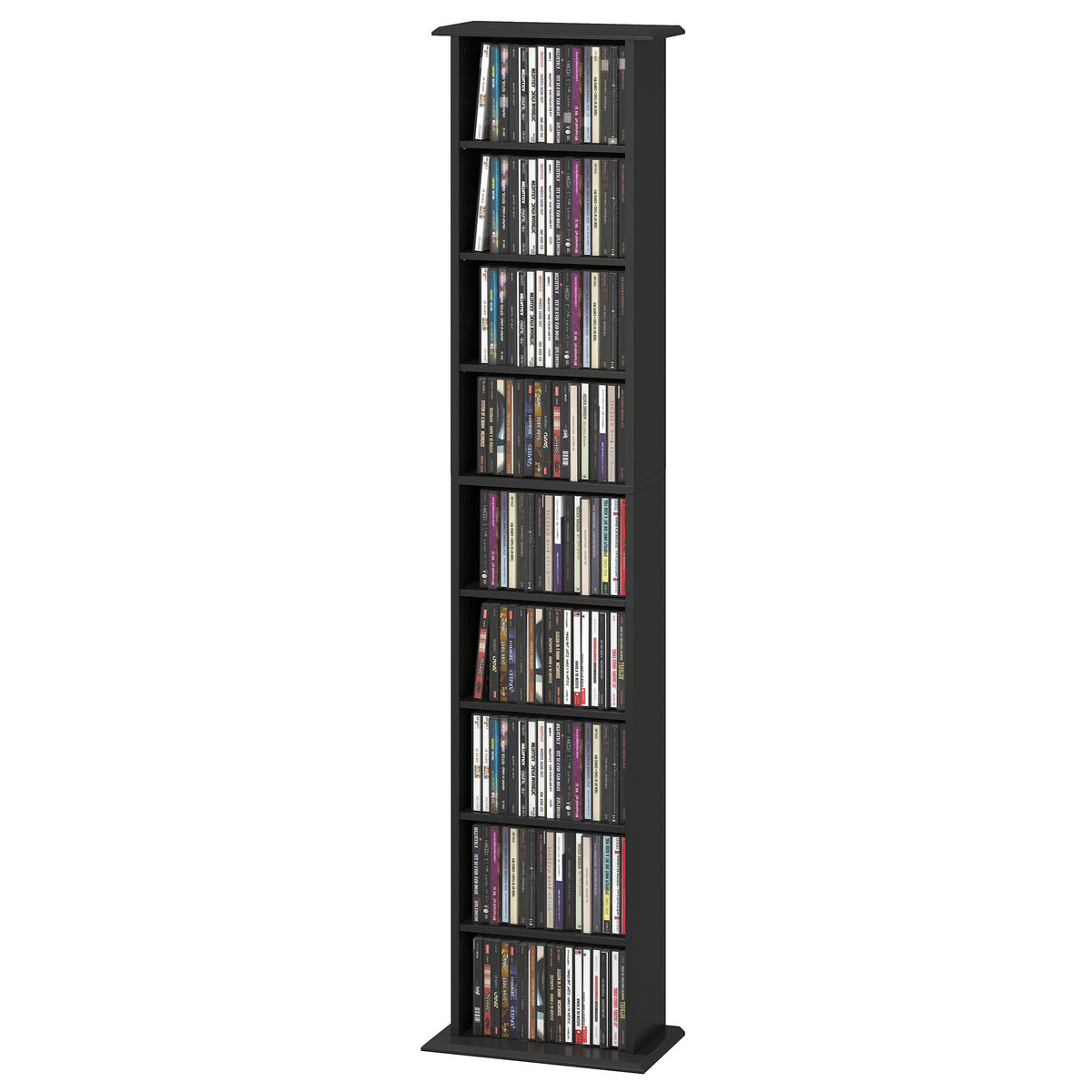 Slim Media Storage Cabinet, 9-Tier DVD Shelf with 7 Adjustable Shelves, 9 Compartments, Holds 252 CDs, 147 DVDs or 189 Blu-rays, Black