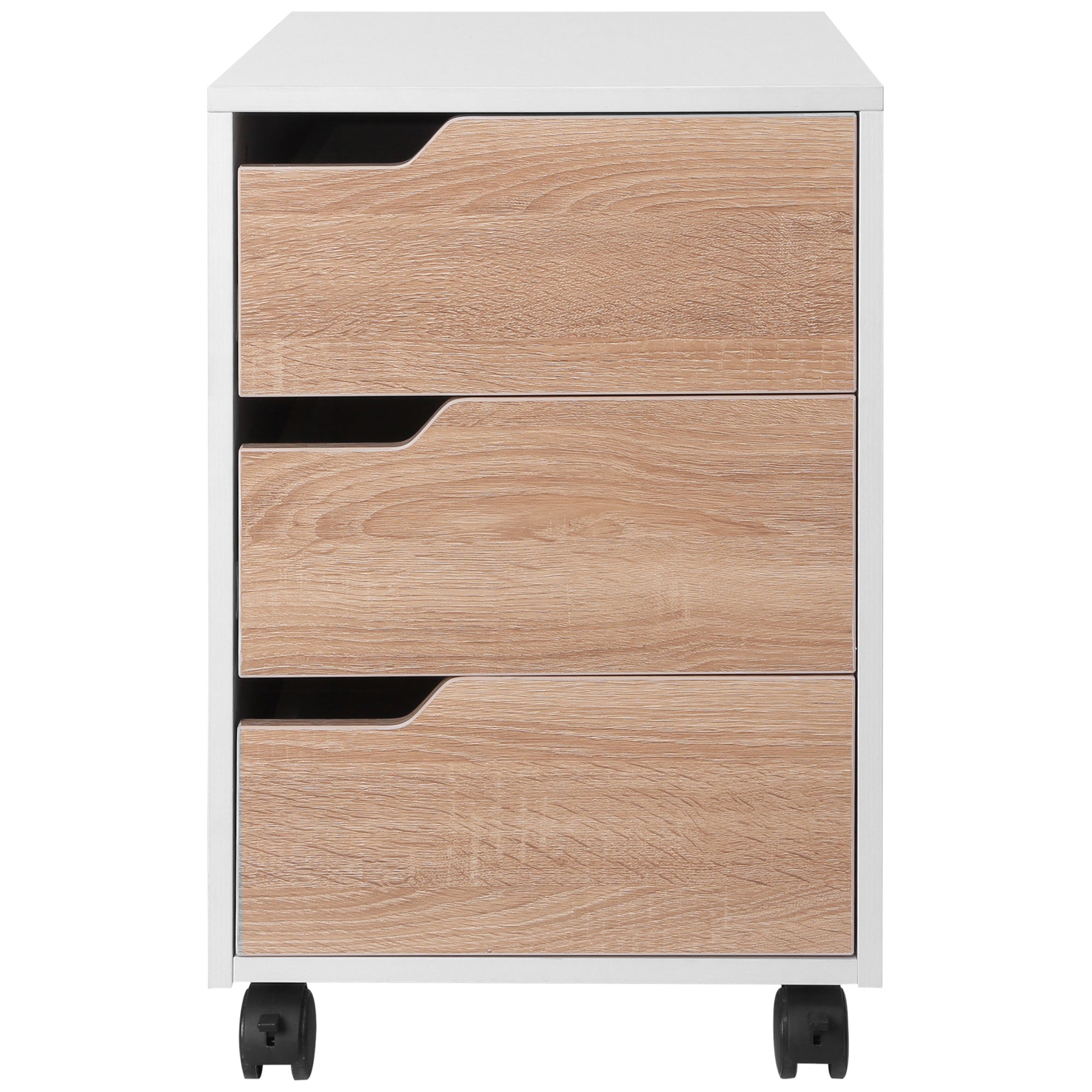 HOMCOM 3 Drawer Mobile File Cabinet, Vertical Filing Cabinet with Wheels for Home Office, Oak