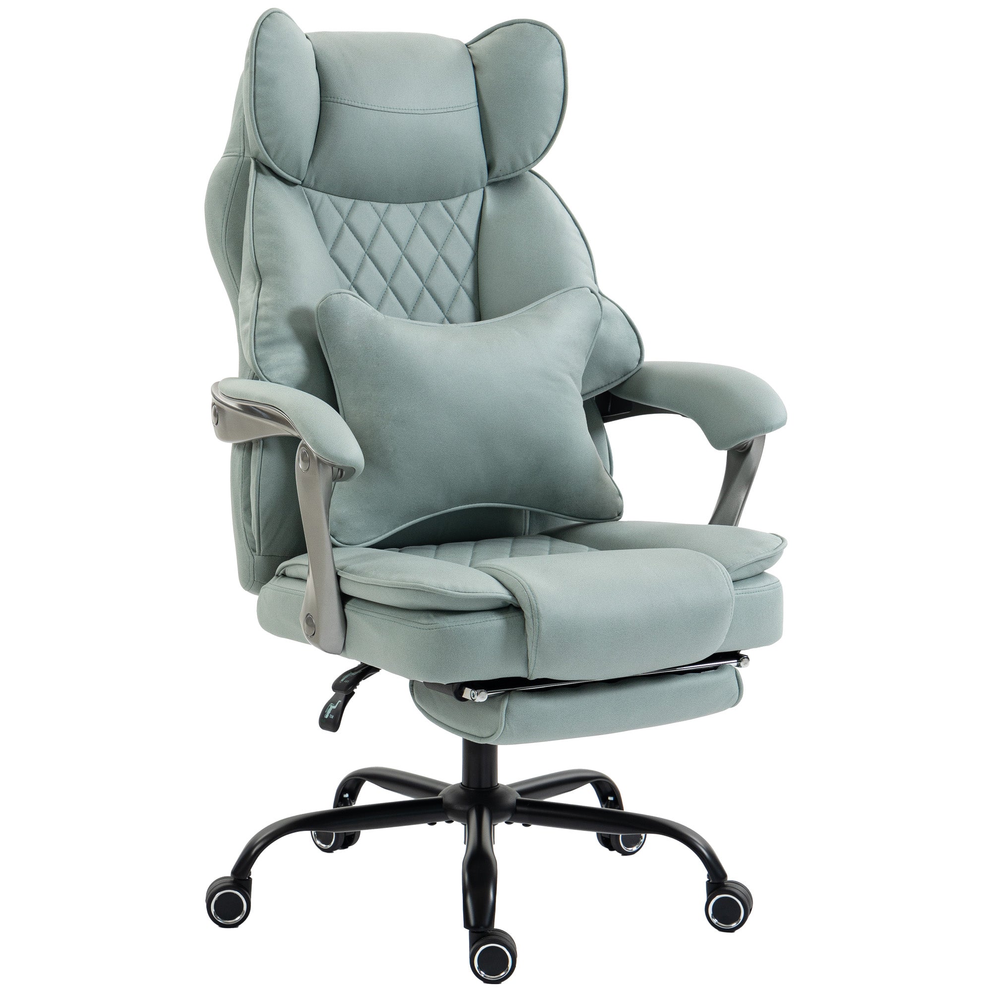 Executive Office Chair with Footrest, 180kg 400lb Big and Tall Leathaire Desk Chair with Wide Seat, Reclining Back, Lumbar Support, Built-in Headrest, Class 4 Gas Lift, Swivel Wheel, Blue