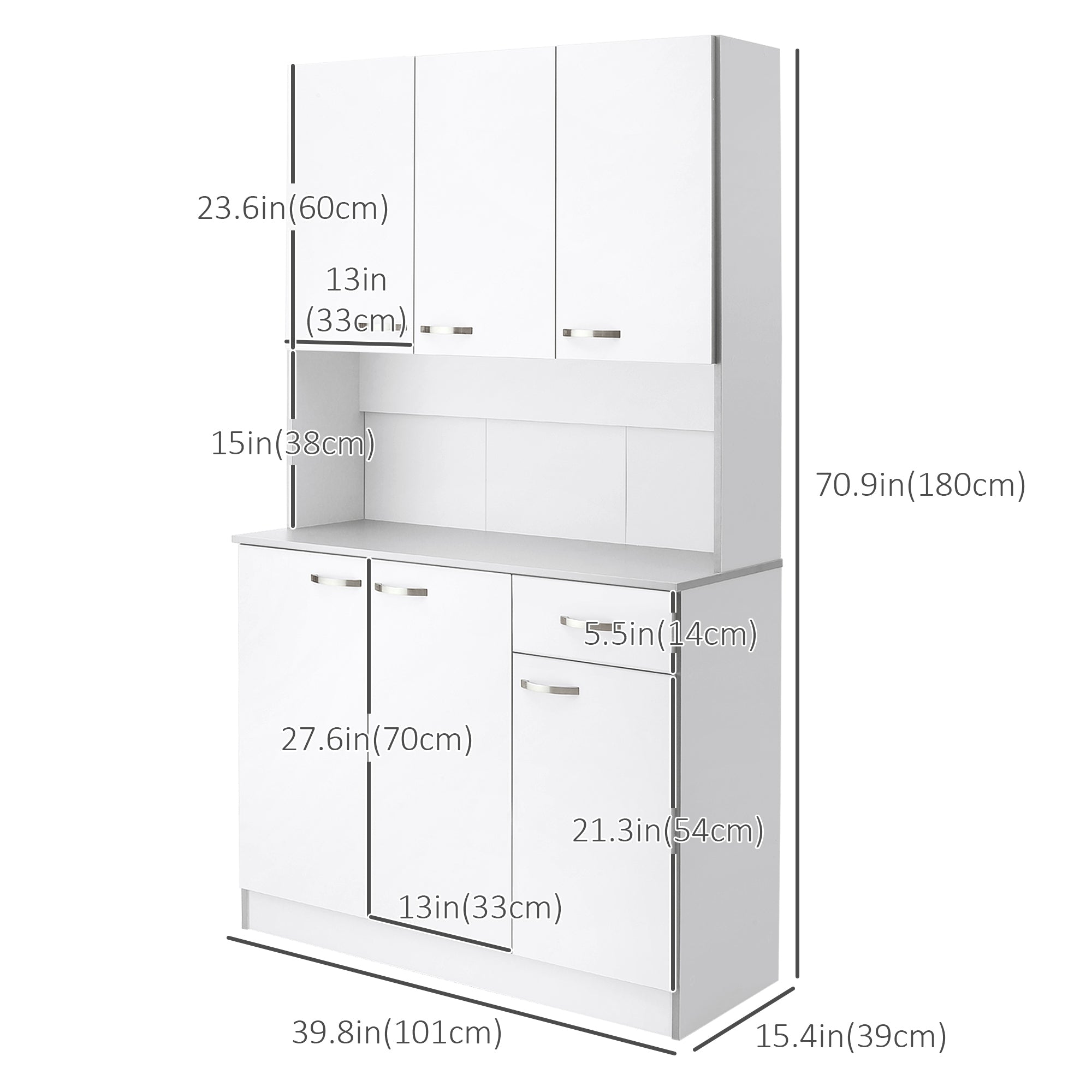 HOMCOM 71" Kitchen Buffet with Hutch, Freestanding Kitchen Cabinet with Doors, Drawers, Microwave Counter, White