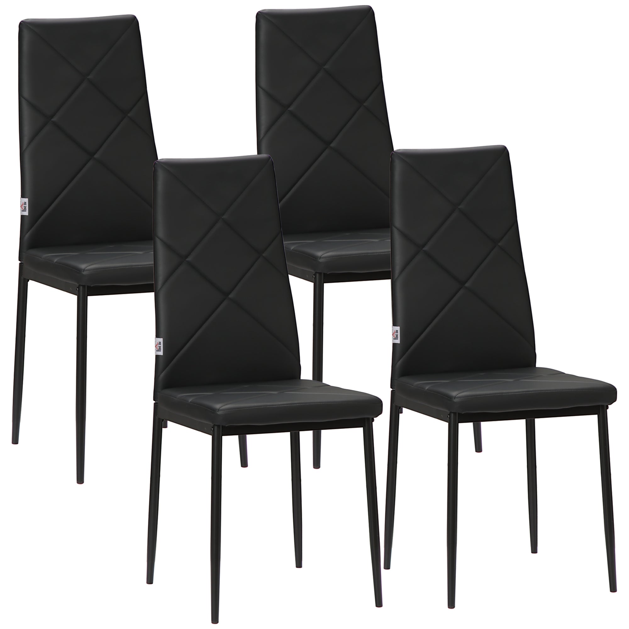 HOMCOM Dining Chairs Set of 4, Modern Accent Chair with High Back, Upholstery Faux Leather and Steel Legs for Living Room, Kitchen, Black