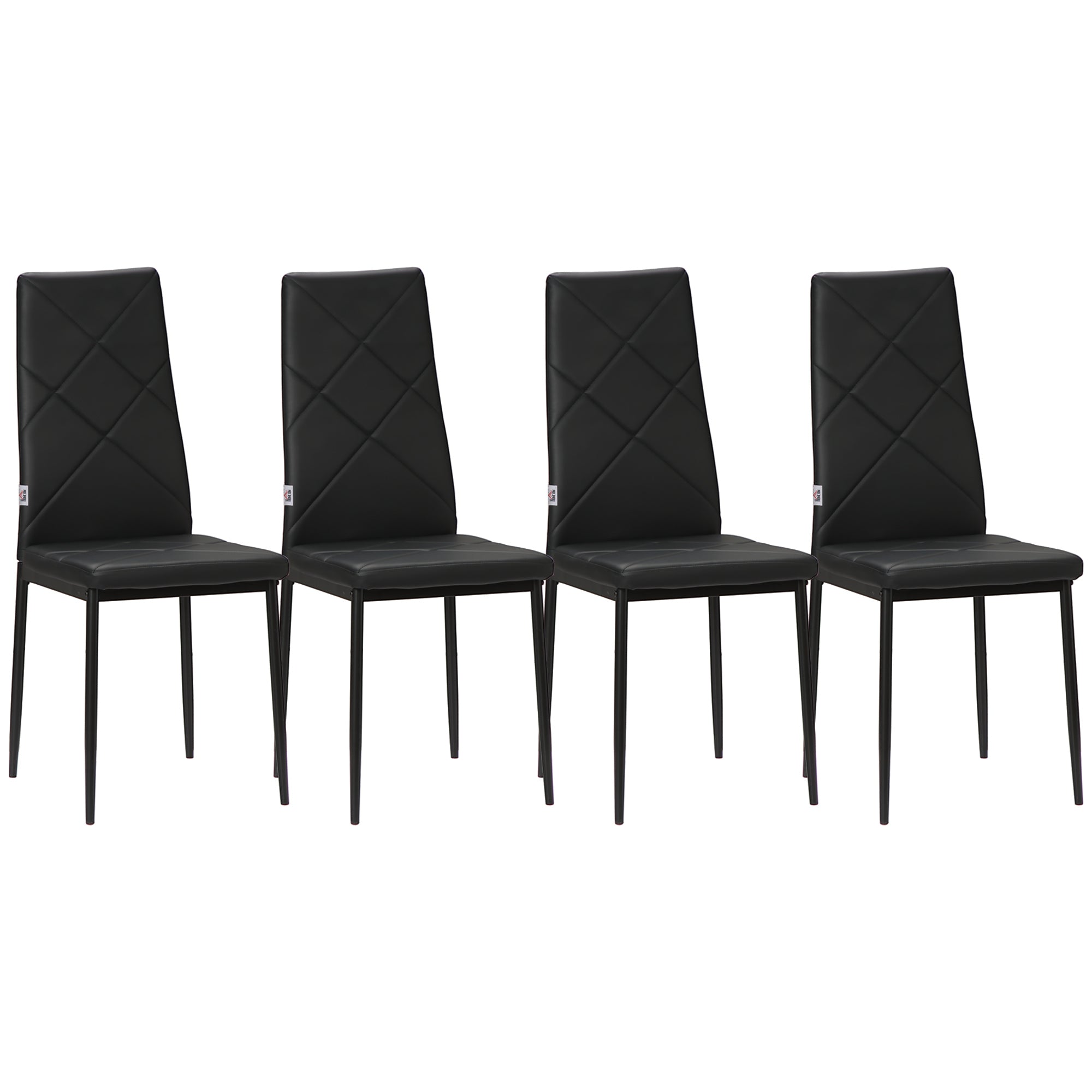 HOMCOM Dining Chairs Set of 4, Modern Accent Chair with High Back, Upholstery Faux Leather and Steel Legs for Living Room, Kitchen, Black