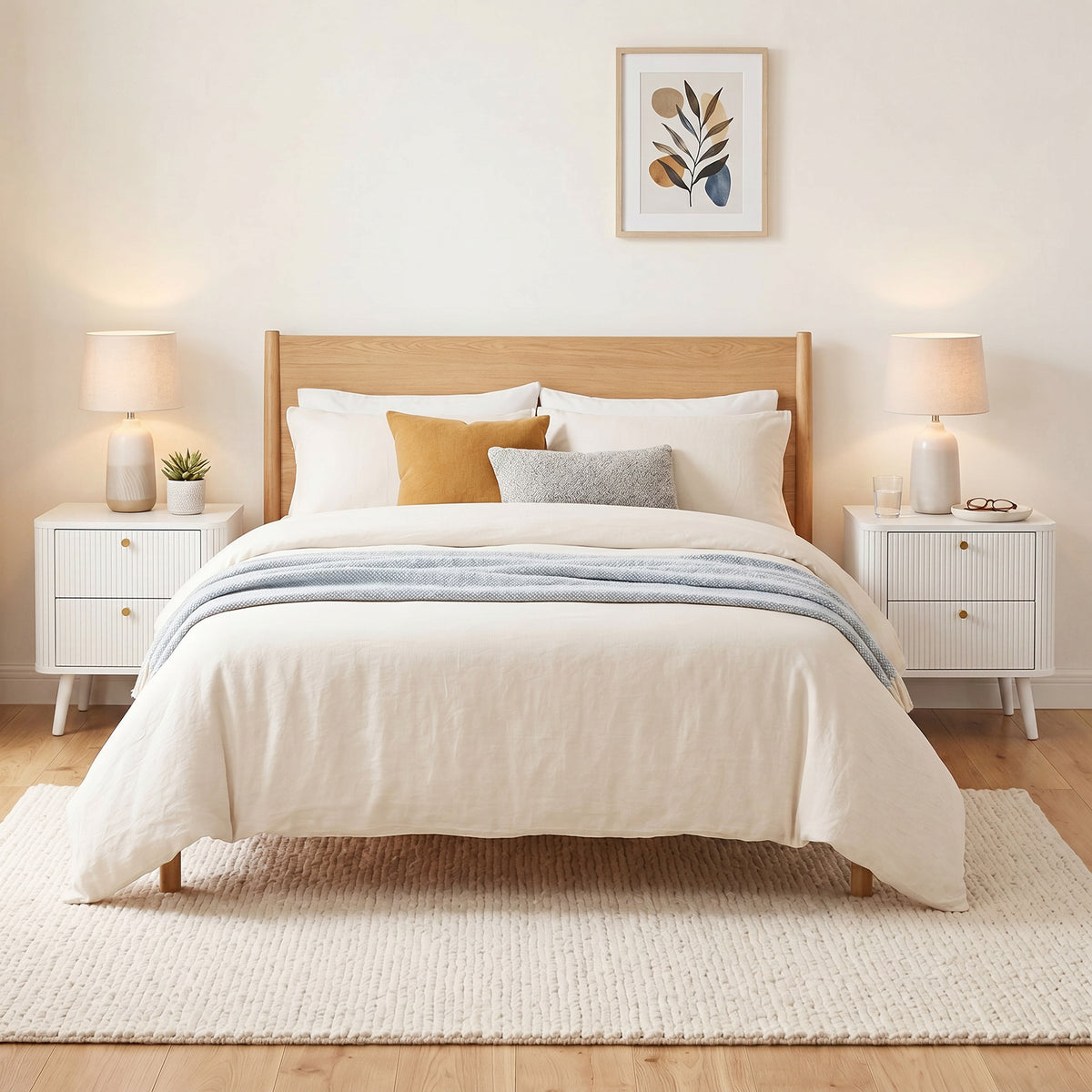Modern Nightstand Set of 2, Bedside Table with 2 Drawers, Side End Table for Bedroom, Living Room, White Wood Grain