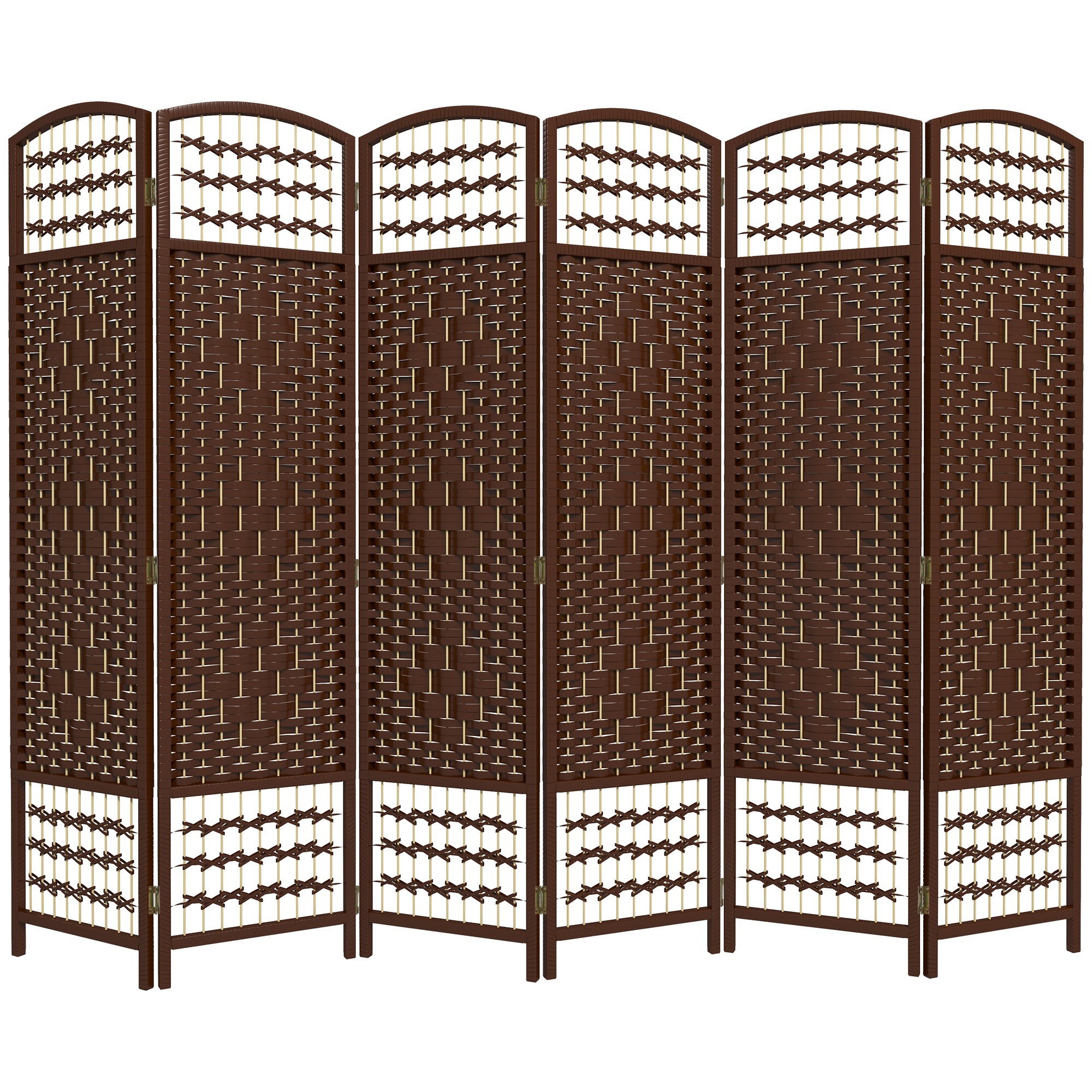 6 Panel Folding Room Divider Portable Privacy Screen Wave Fiber Room Partition for Home Office Brown