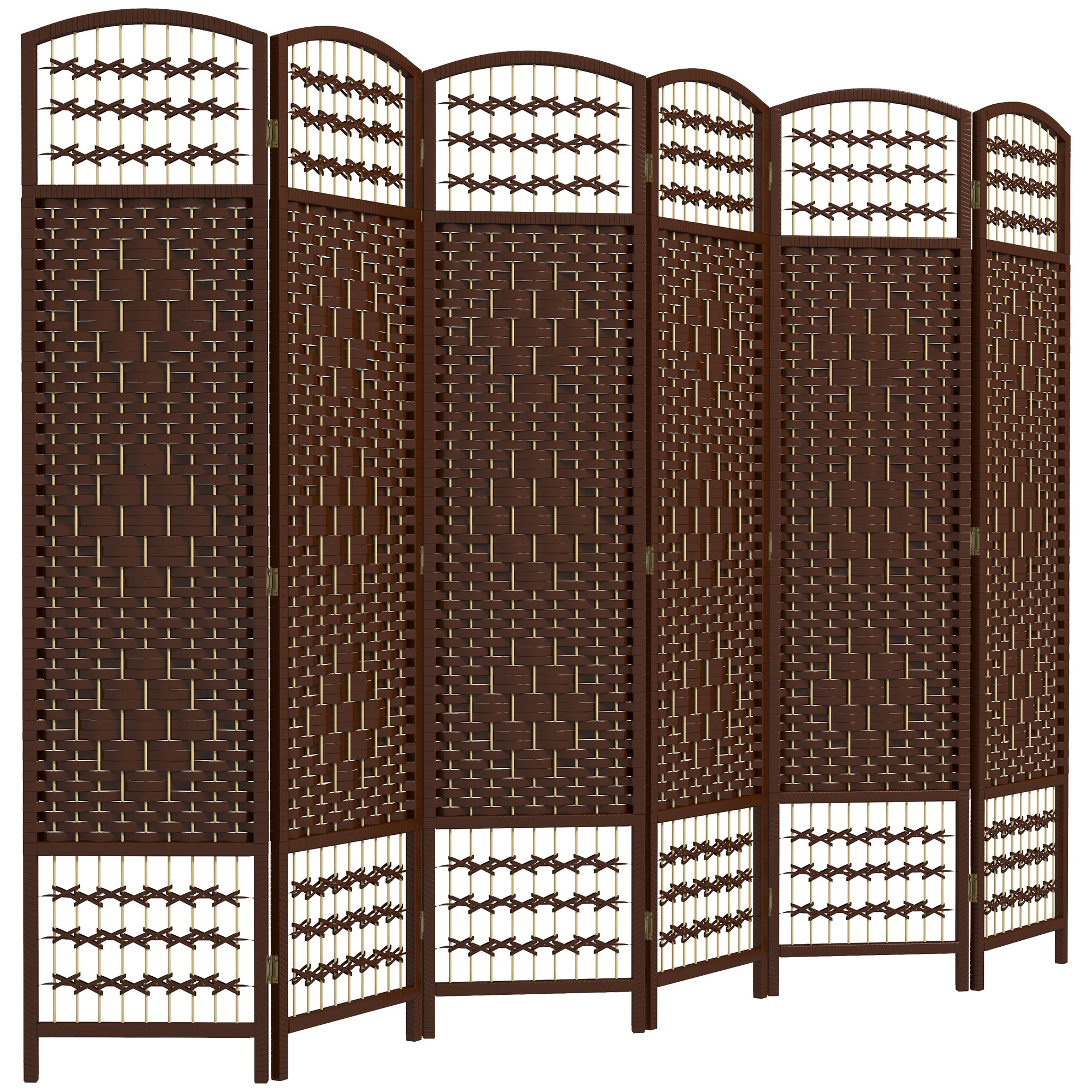 6 Panel Folding Room Divider Portable Privacy Screen Wave Fiber Room Partition for Home Office Brown