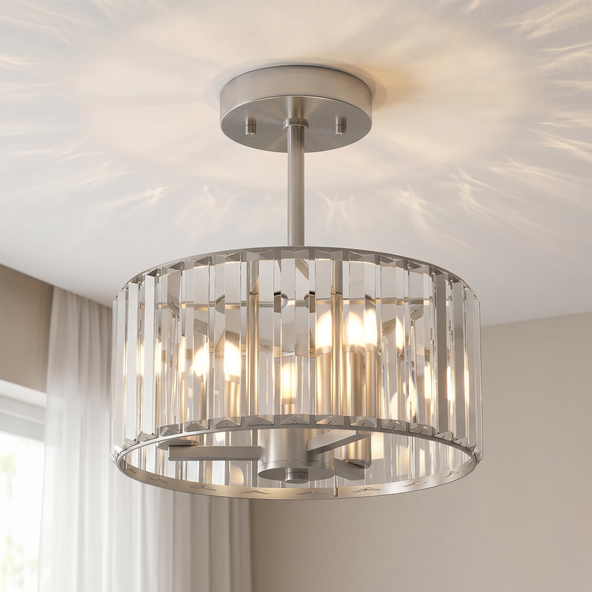 Crystal Ceiling Light Fixture, Semi Flush Mount Modern Crystal Chandelier Ceiling Light for Living Room, Bedroom, Hallway, Dining Room, E14 Base 3-Lights, Bulbs Not Included, Silver Tone