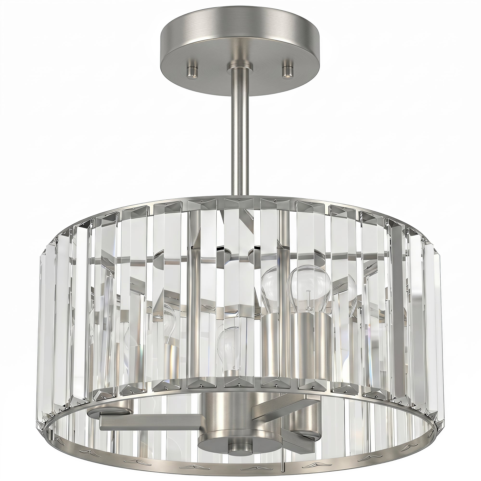 Crystal Ceiling Light Fixture, Semi Flush Mount Modern Crystal Chandelier Ceiling Light for Living Room, Bedroom, Hallway, Dining Room, E14 Base 3-Lights, Bulbs Not Included, Silver Tone