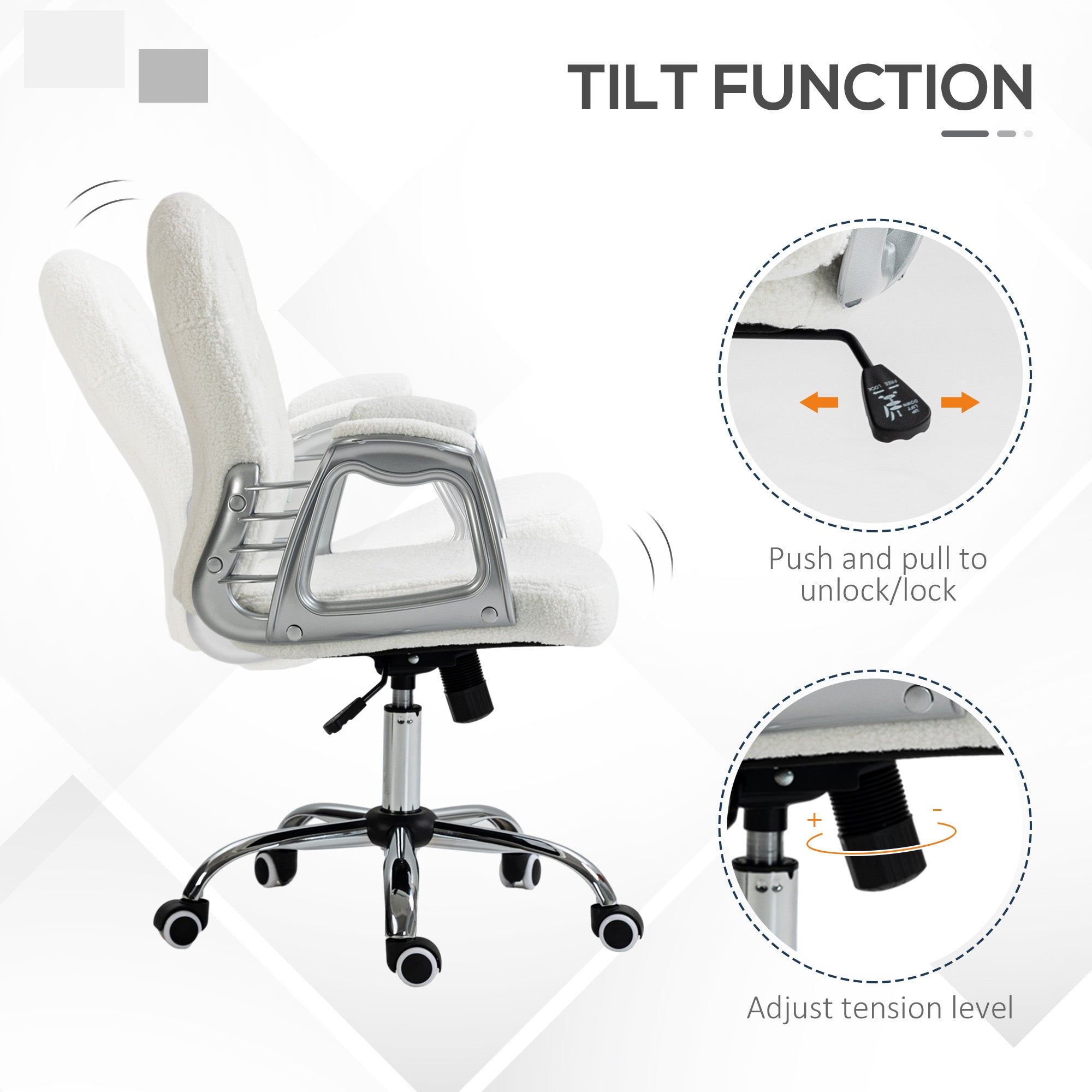 Button Tufted Desk Chair, Home Office Chair with Padded Armrests, Adjustable Height and Swivel Wheels, White