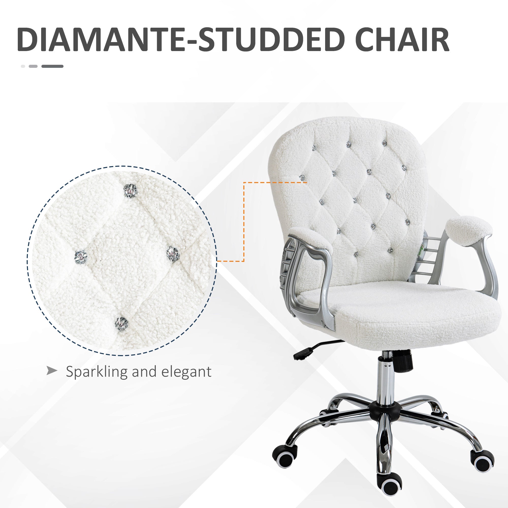 Button Tufted Desk Chair, Home Office Chair with Padded Armrests, Adjustable Height and Swivel Wheels, White