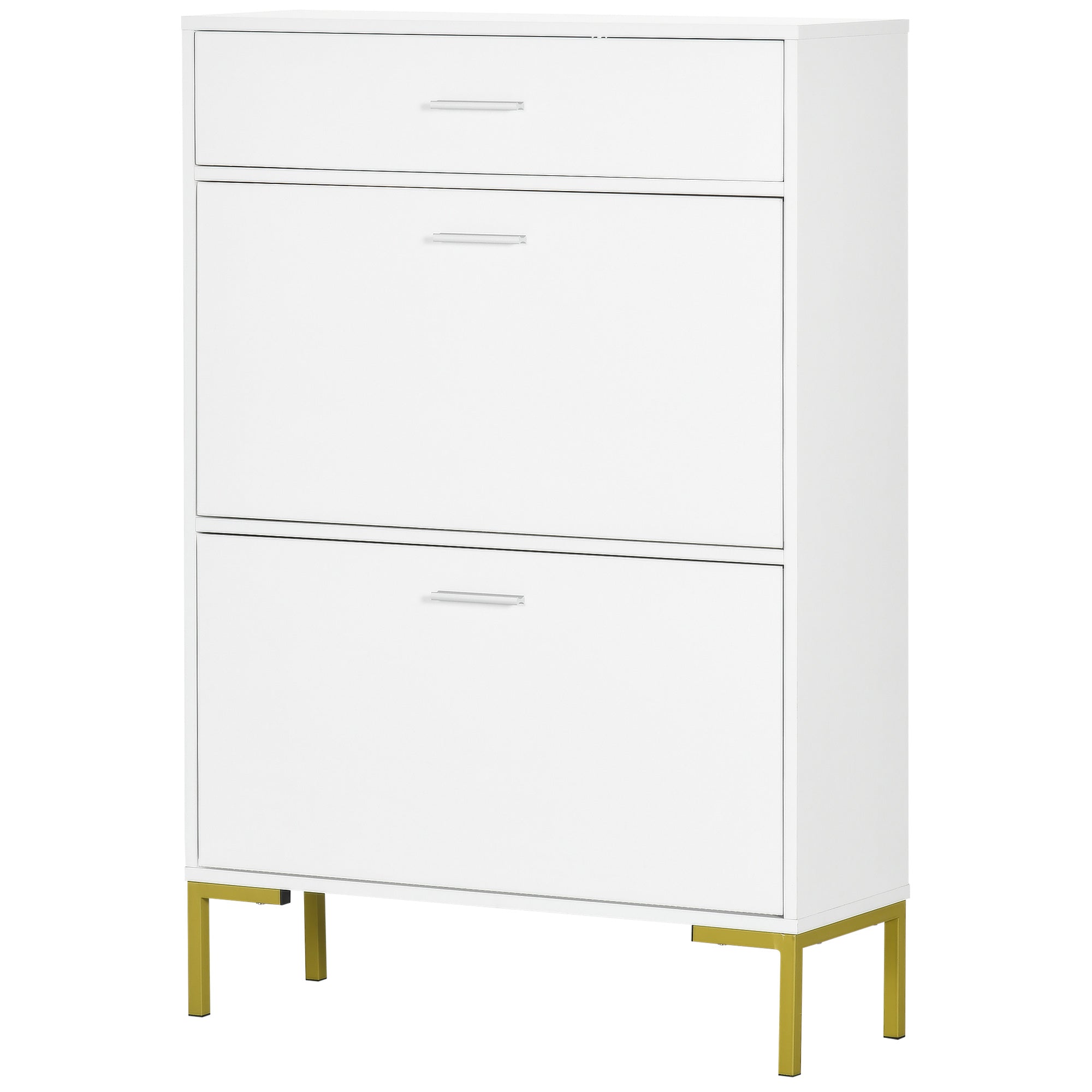 HOMCOM 3 Drawer Shoe Cabinet with 2 Flip Doors, Sliding out Drawer and Adjustable Shelf for 12 Pairs of Shoes, Narrow Shoe Storage Cabinet for Hallway, Entryway, White