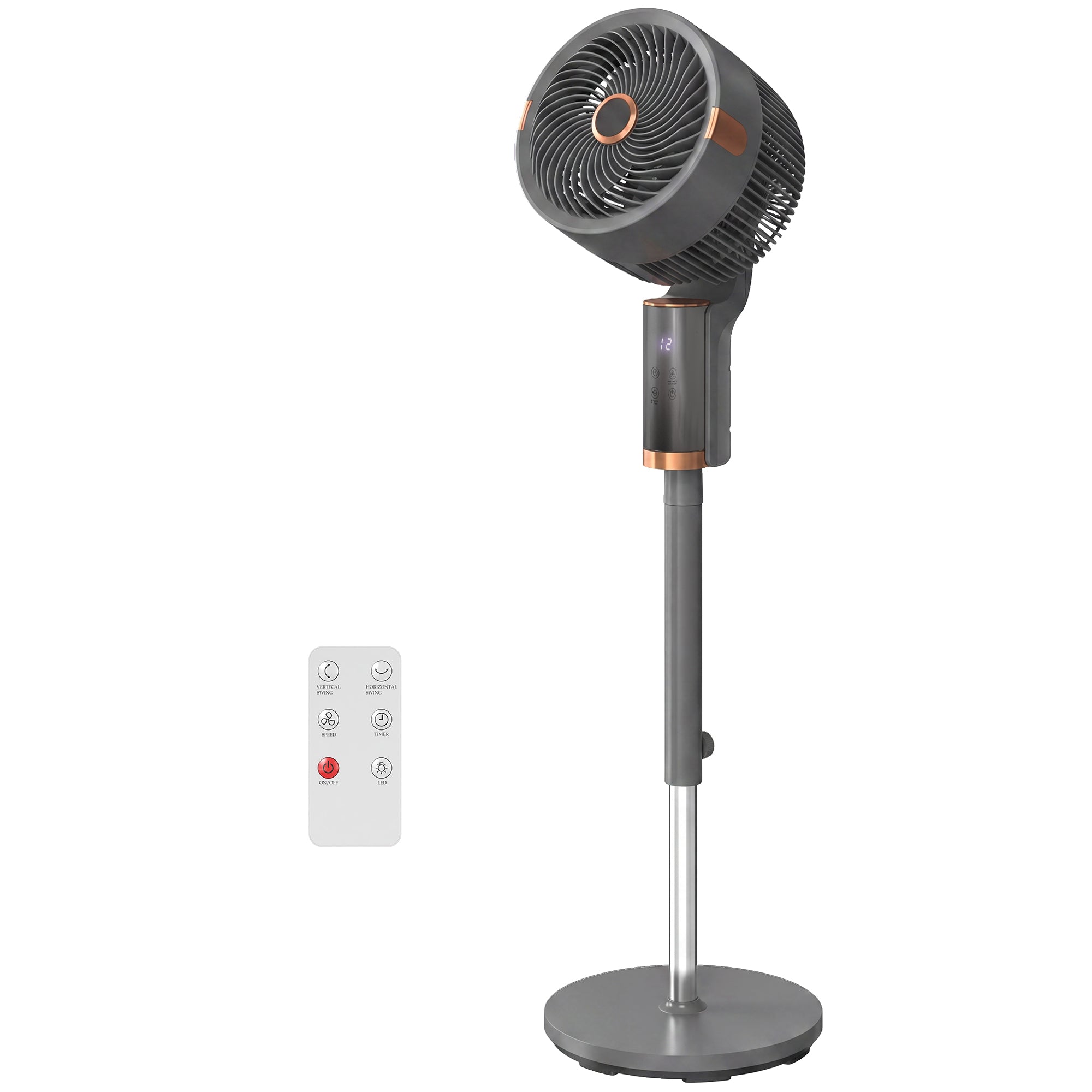 20 dB Silent Standing Fan for Bedroom, 44" Pedestal Fan with 55° Oscillating, 90° Vertical Tilt, 8 Speeds, LED Light, Remote Control, 12H Timer, Adjustable Height, Grey