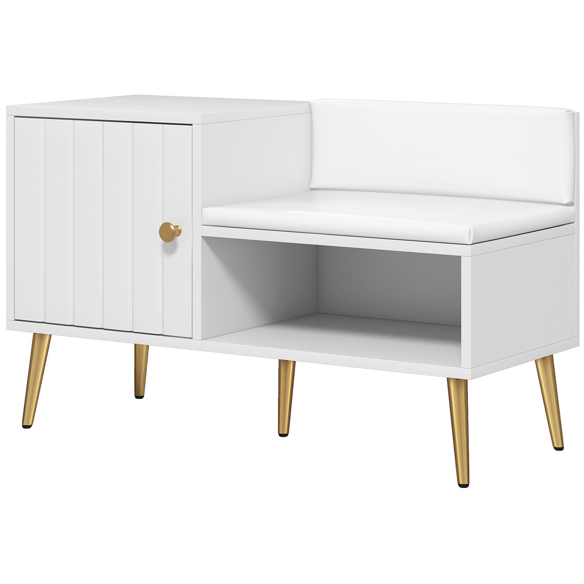HOMCOM Shoe Bench with Storage, Shoe Cabinet with Seating Cushion, Open Compartment and Table Top for Entryway, Hallway, White