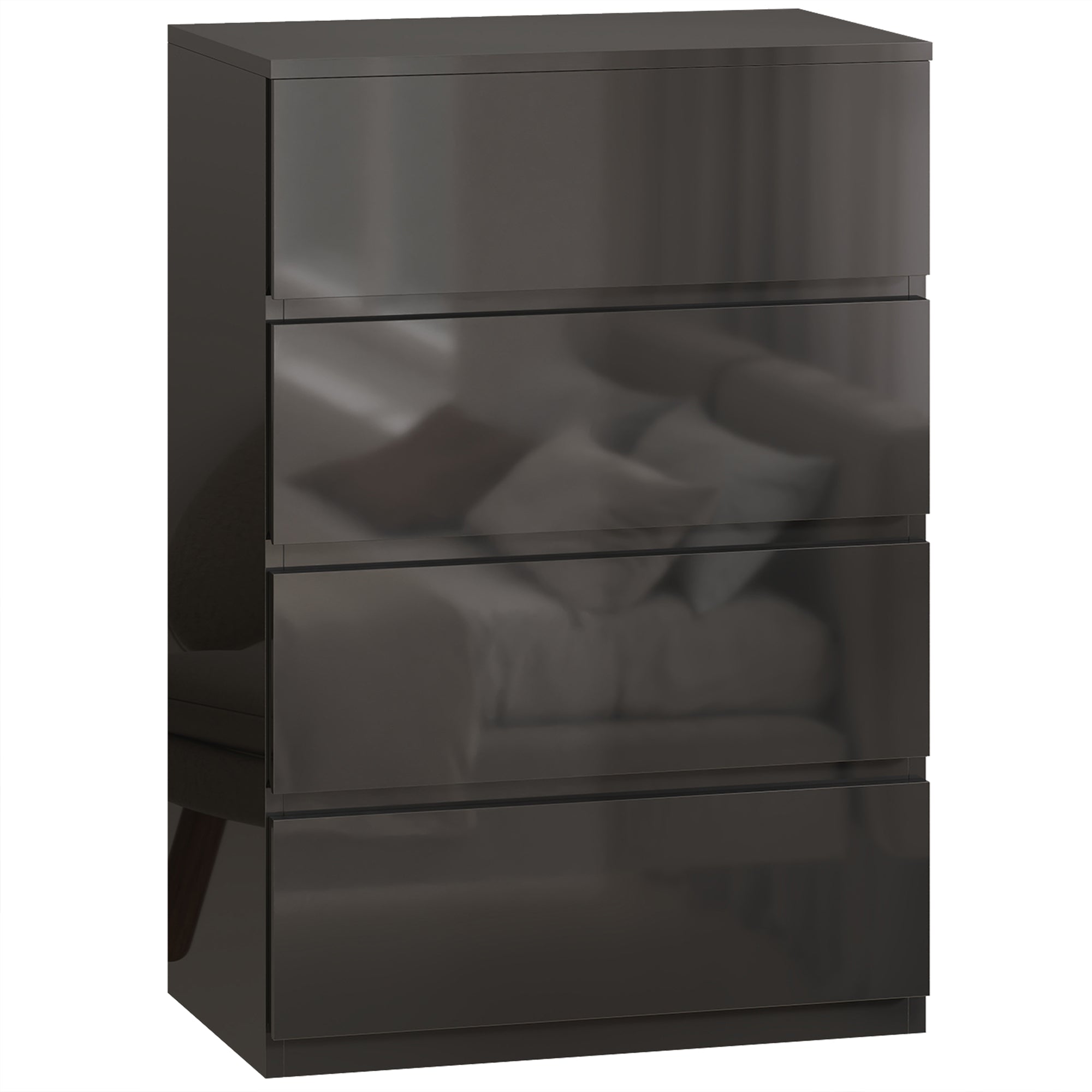 Chest of Drawers, 4 Drawers Storage Cabinet Floor Tower Cupboard for Bedroom Living Room, High Gloss Black