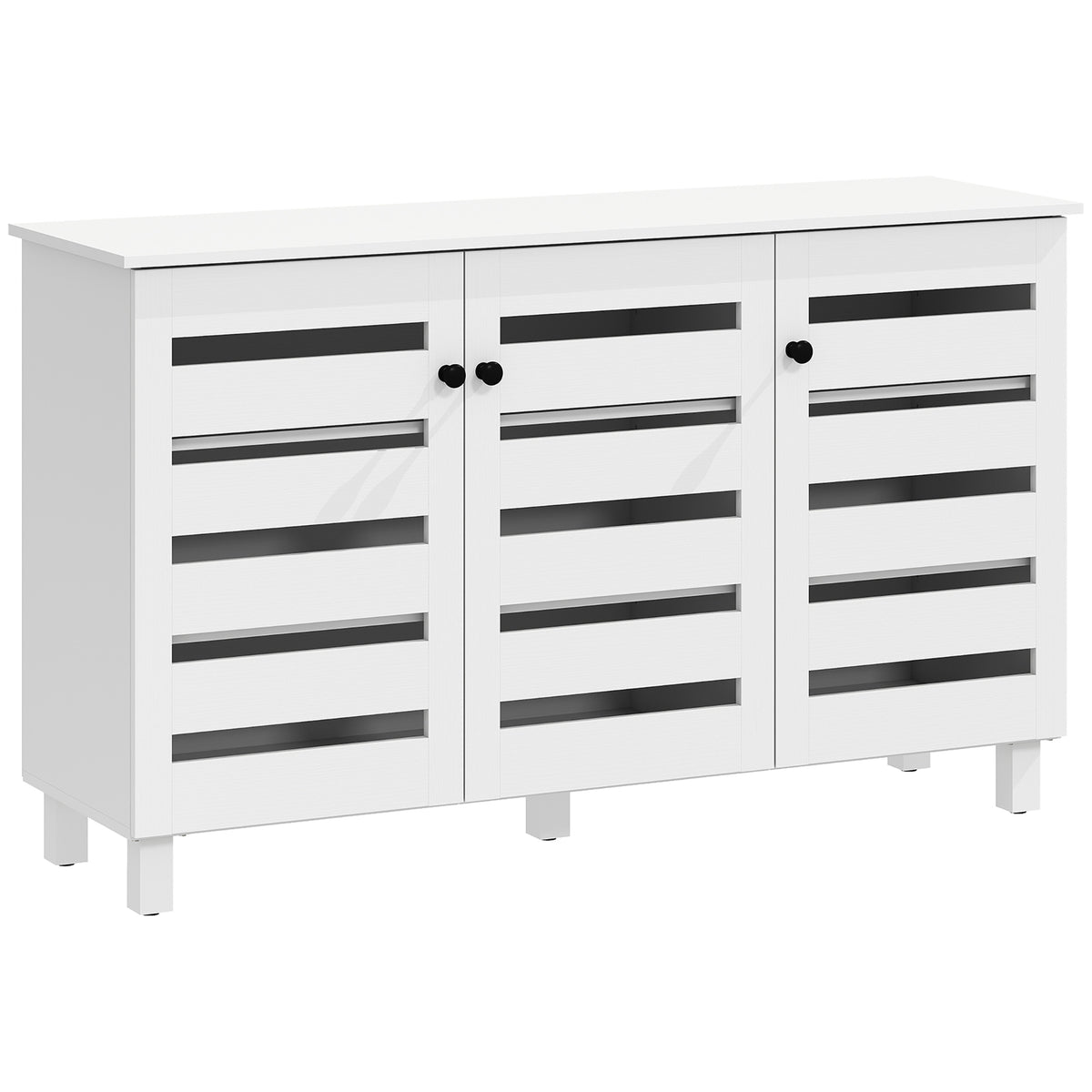 Shoe Cabinet, Shoe Storage Cabinet with 3 Slatted Doors, 3-tier Shelving Shoe Rack Cabinet with Adjustable Shelves for Entryway, Hallway, Living Room, Holds 15 Pairs, White