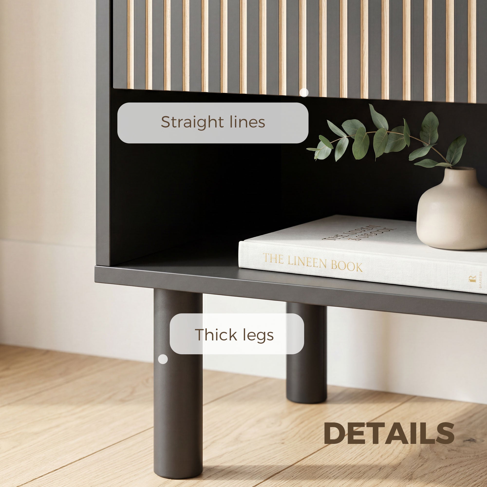 Modern Nightstand Set of 2, Bedside Table with Drawer and Open Shelf, Side End Table for Bedroom, Black