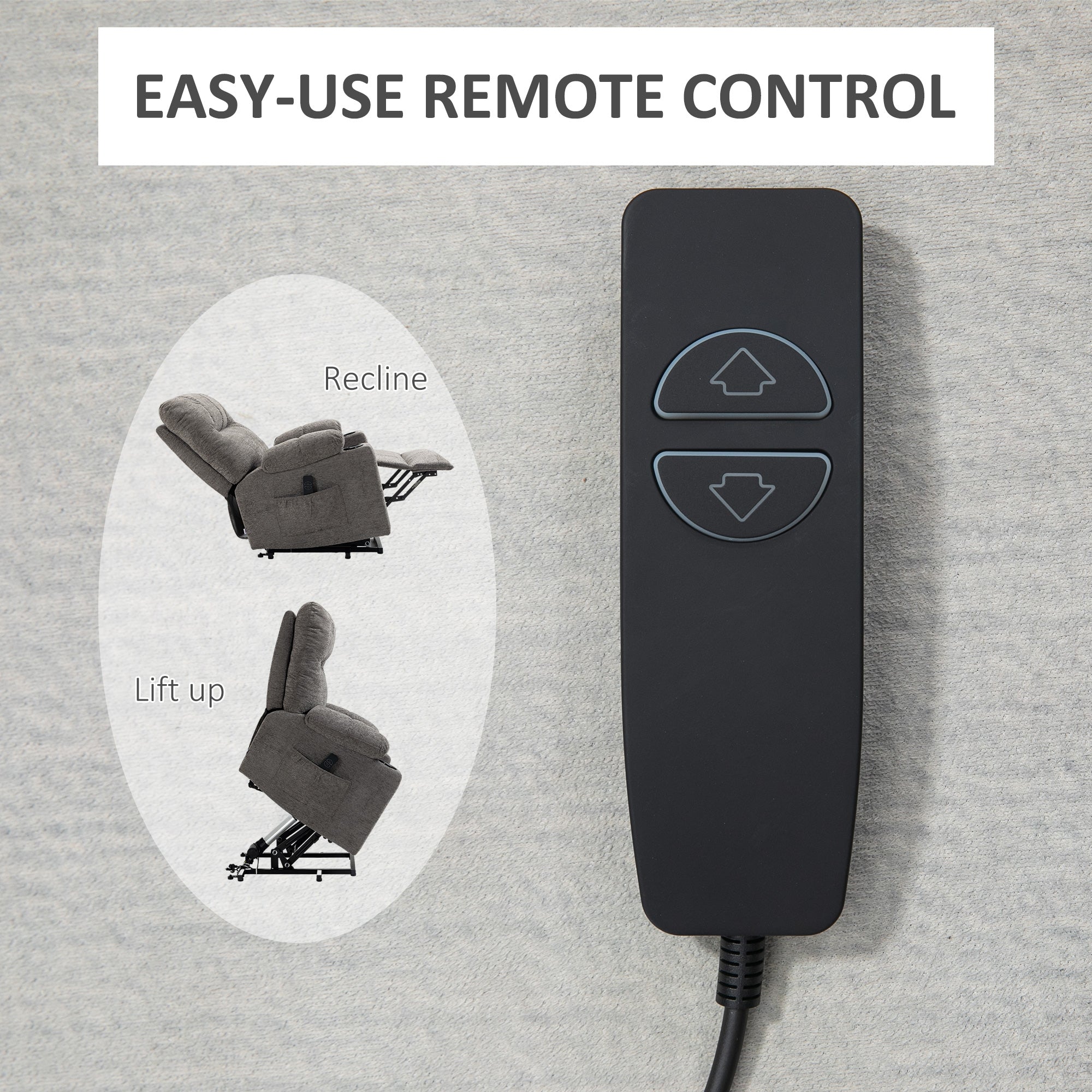 HOMCOM Power Lift Chair Recliner for Elderly, Velvet-touch Fabric Electric Riser and Recliner Chair for Living Room with Remote Control, Side Pockets, Cup Holders, Grey