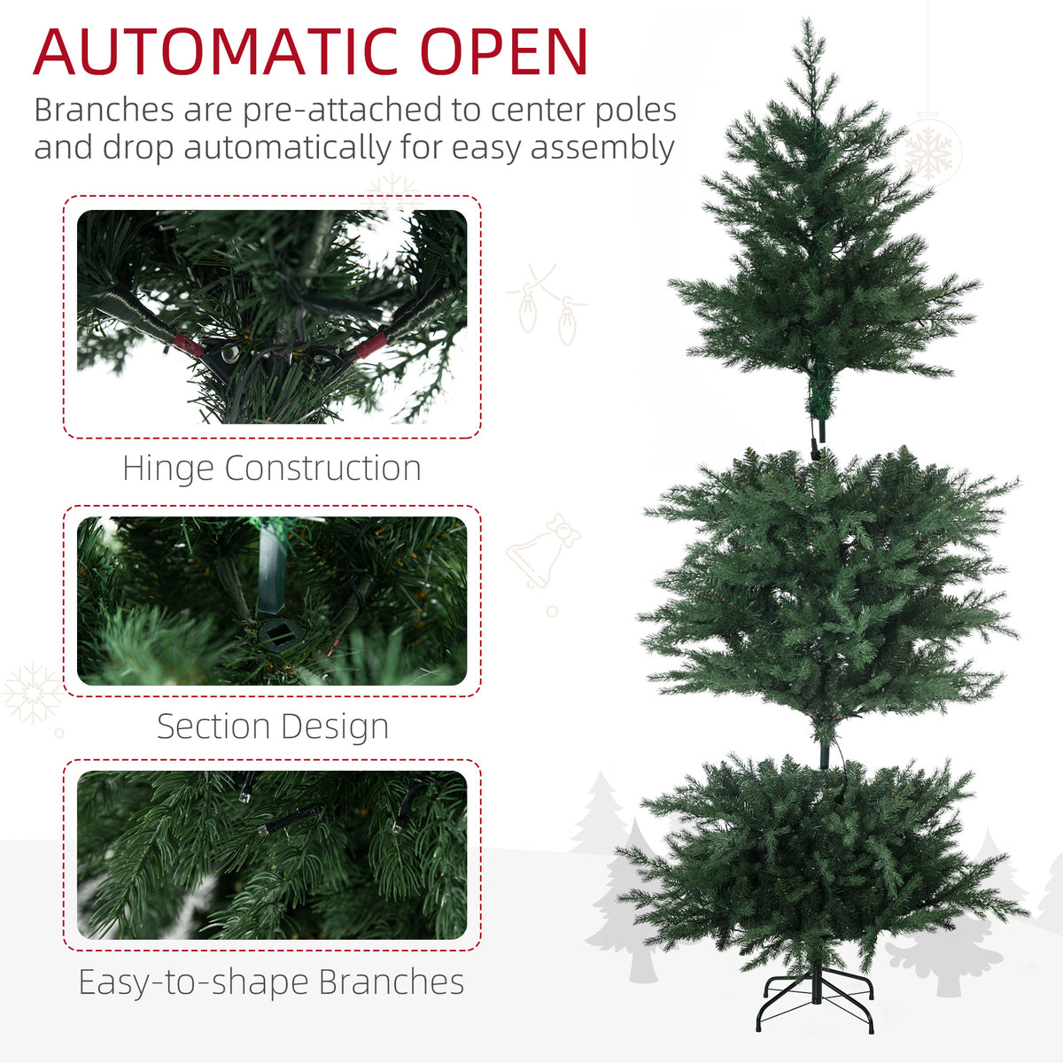 6ft Tall Prelit Artificial Christmas Tree Holiday Décor with 2328 Branches, 400 Warm White LED Lights, Auto Open, 8 Light Modes