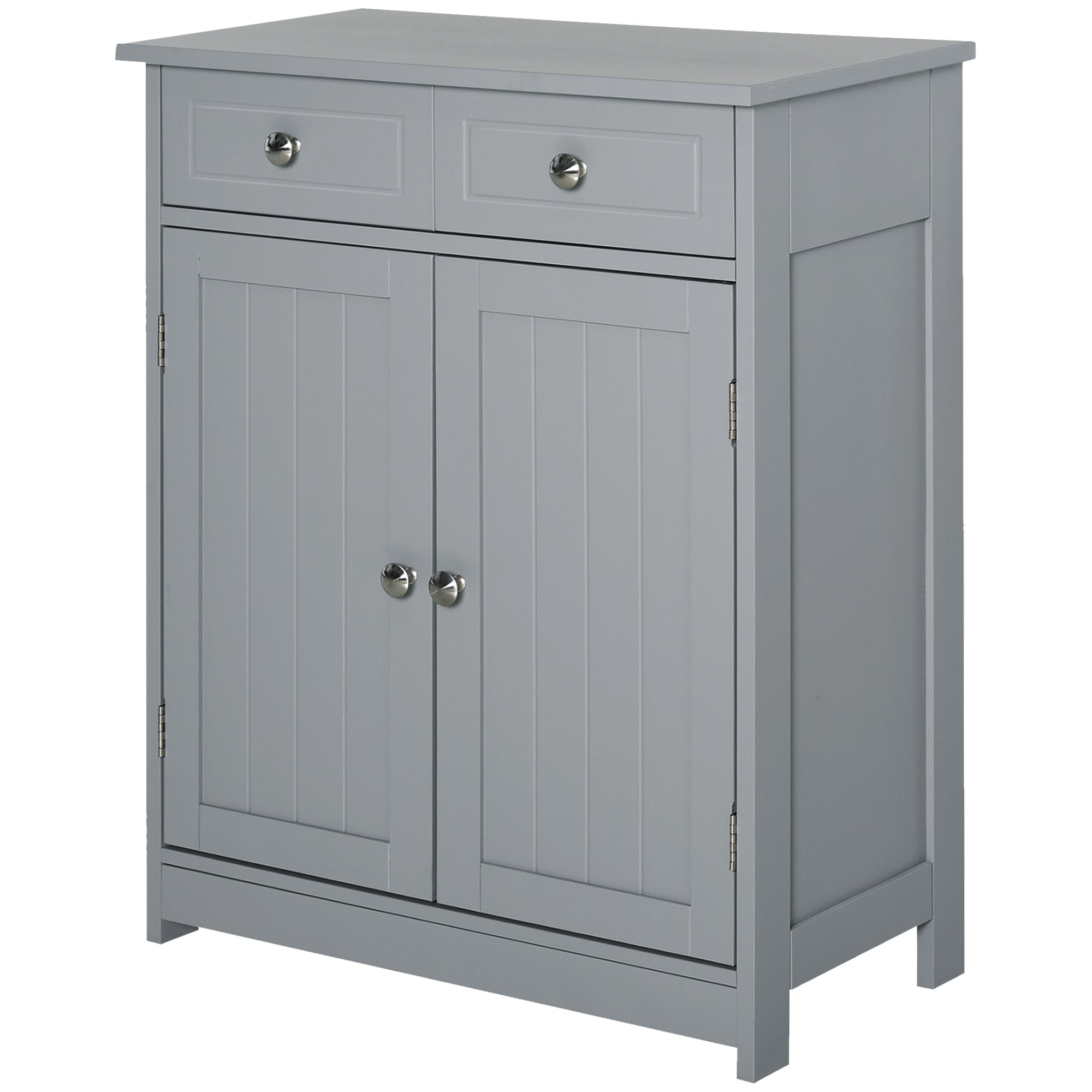 kleankin Bathroom Storage Cabinet, Floor Cabinet with 2 Doors, 2 Drawers, Adjustable Shelf for Washroom, Grey