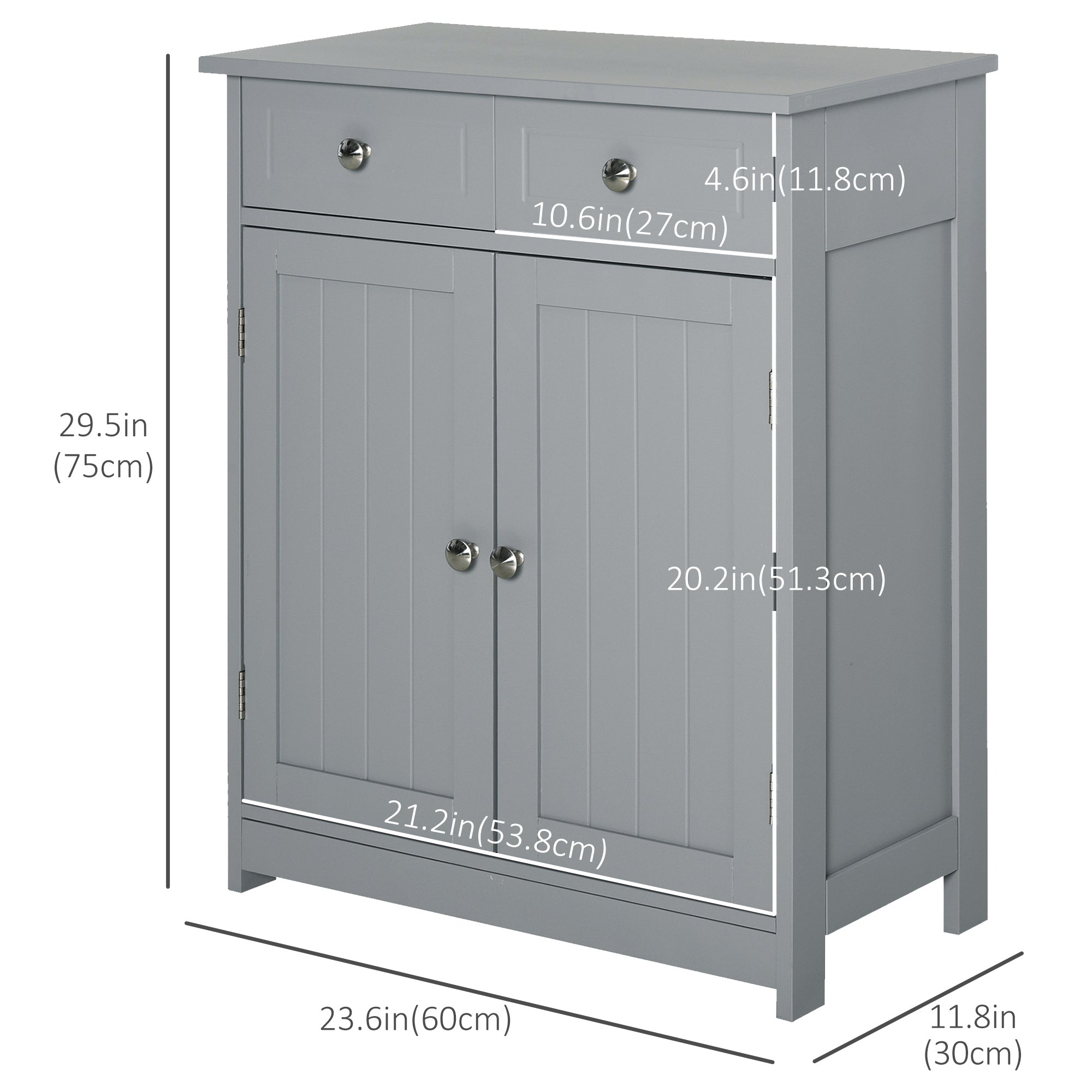 kleankin Bathroom Storage Cabinet, Floor Cabinet with 2 Doors, 2 Drawers, Adjustable Shelf for Washroom, Grey