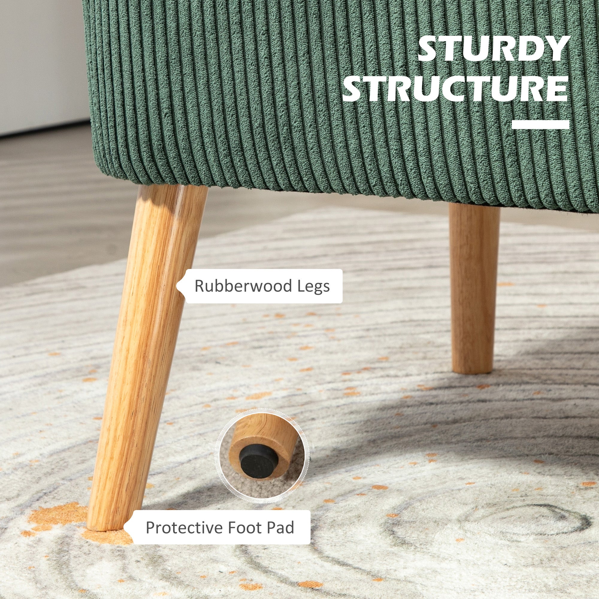 46" Loveseat Sofa, Corduroy Fabric 2 Seater Sofa Couch with Thick Padded Seat and Rubber Wood Legs, Upholstered Small Couch for Living Room, Home Office, Green