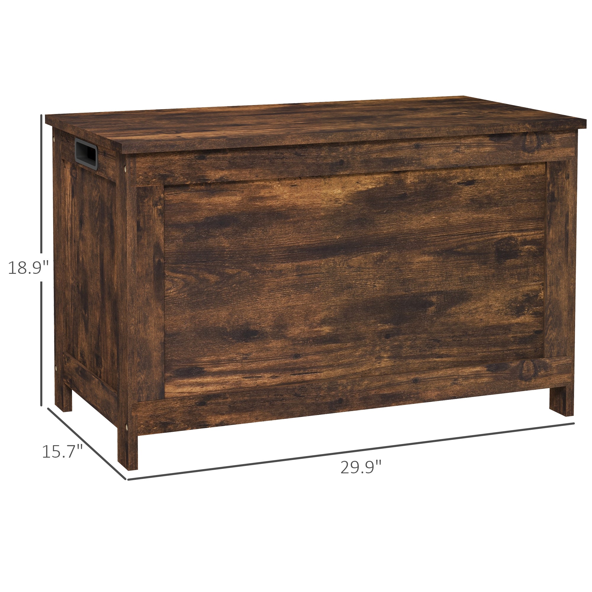 29.9" Storage Trunk w/ 2 Safety Hinges, Wooden Storage Bench w/ Side Handles, Storage Chest for Playroom, Rustic Brown