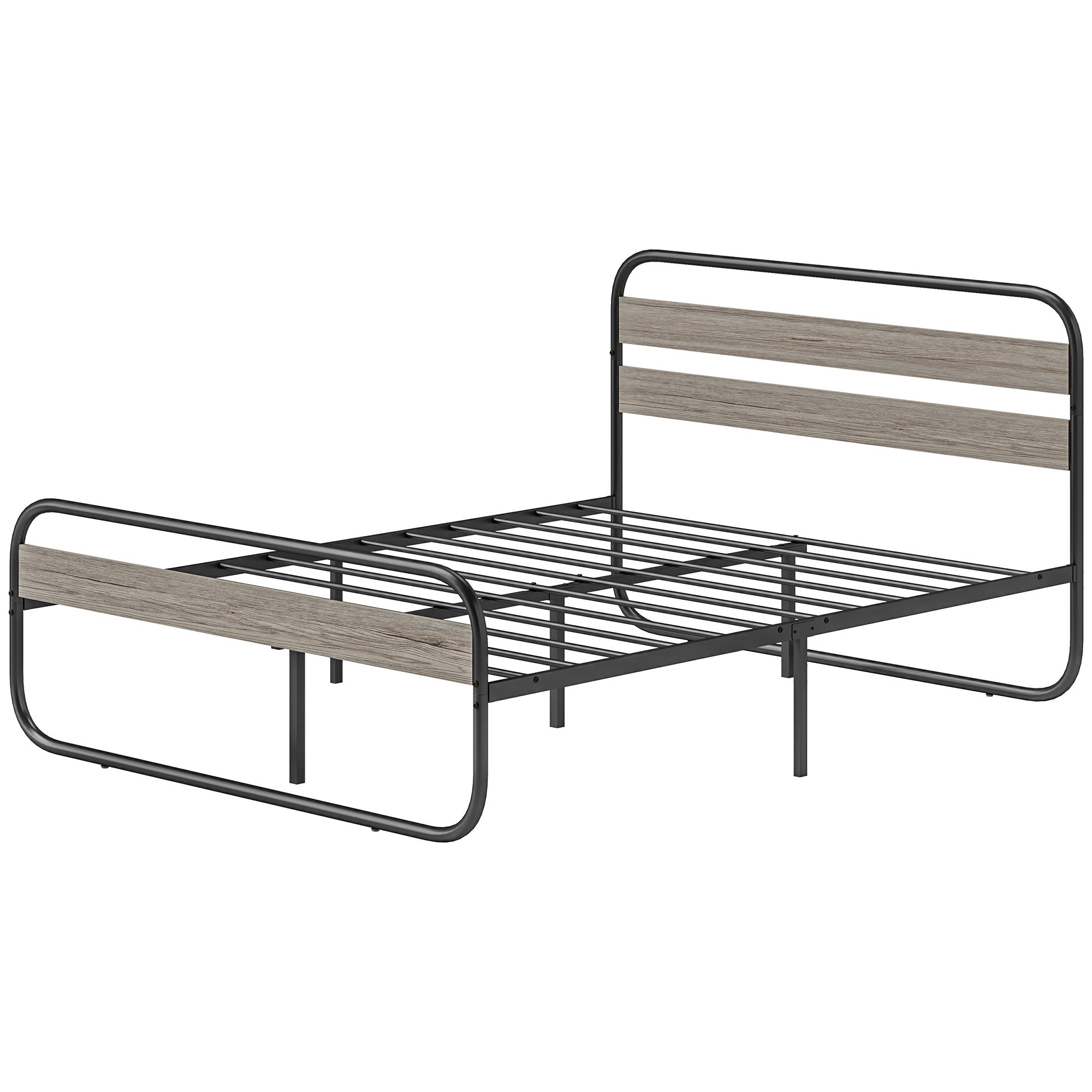 HOMCOM 5ft King Size Bed Frame, Industrial Style Metal Platform Bed Frame with Under Bed Storage, No Box Spring Needed, Easy Assembly, Grey