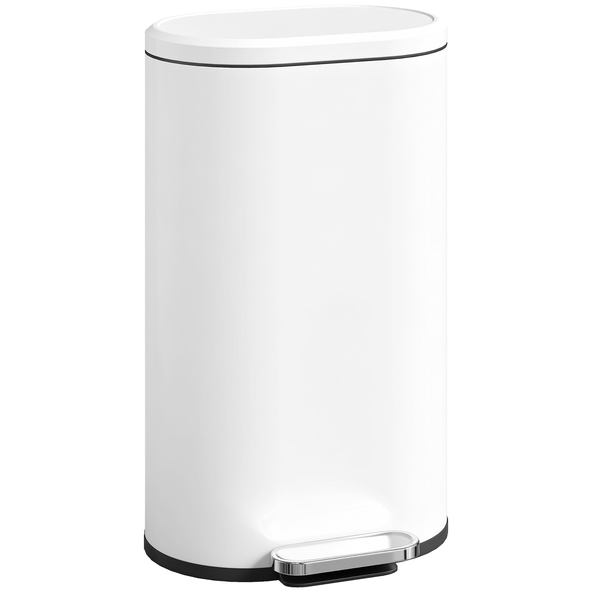 30L Kitchen Bin with 90° Stay-Open Lid, Slim Rectangular Pedal Bin with Soft-Close Lid, Removable Inner Bucket for Home Office, Fingerprint-Resistant, White