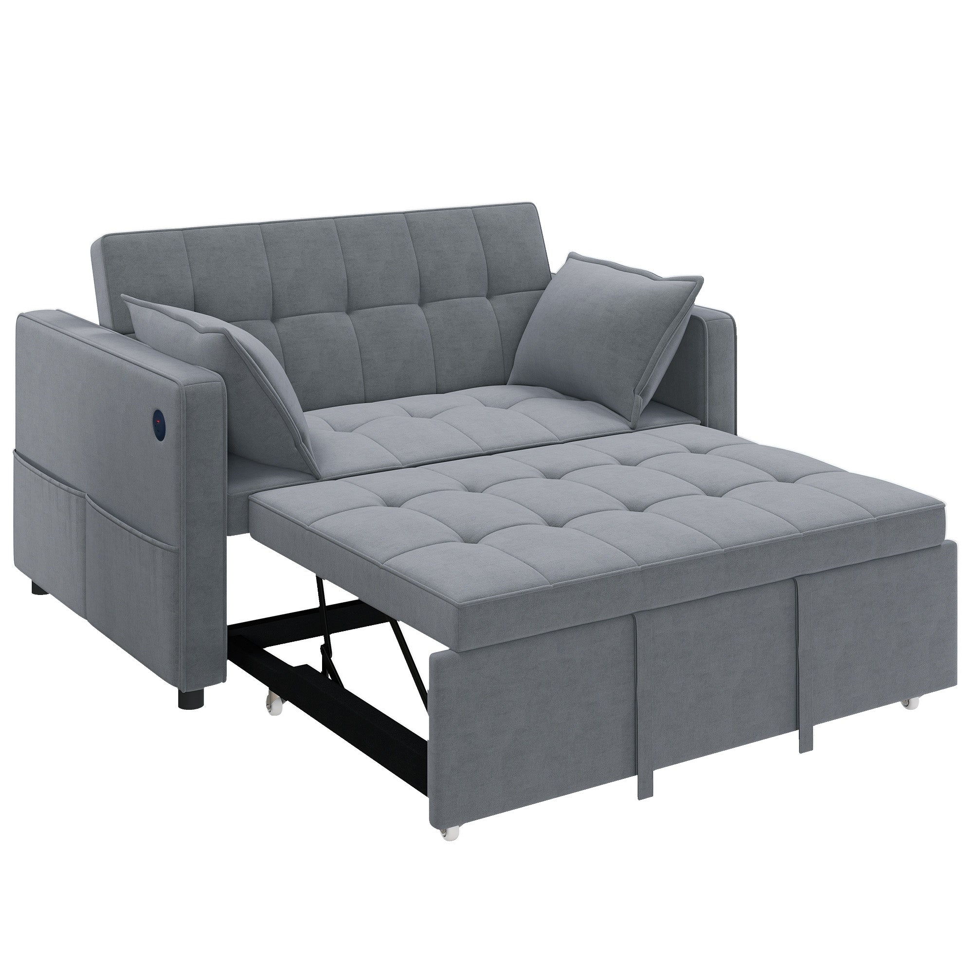 3‑in‑1 Convertible Sofa Bed, Pull Out Sleeper Sofa with USB Charging, Adjustable Backrest, Side Pockets, Sleeper Couch for Living Room, Small Space, Apartment, Dark Grey