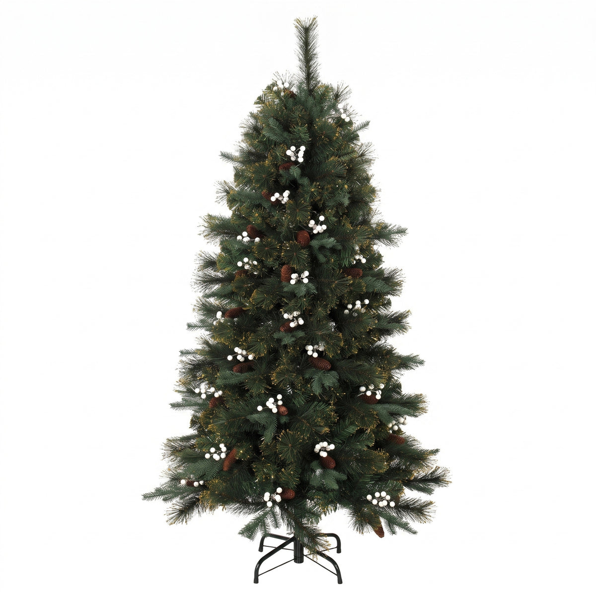 5ft/150cm Artificial Christmas Tree, Fir Hinged Xmas Tree with 490 Branch Tips, Foldable Metal Stand, Easy Assembly for Home Office Holiday Decoration, Green