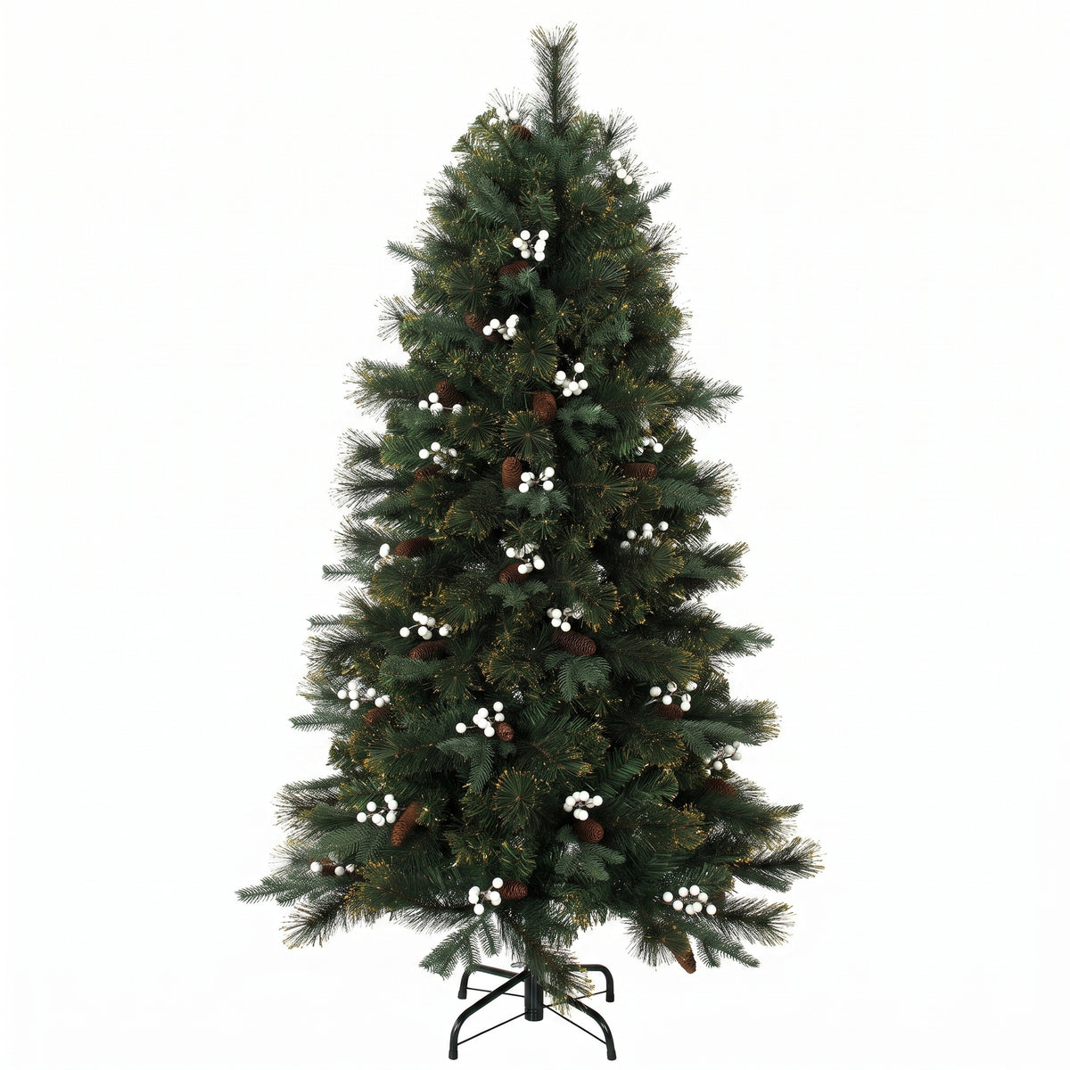 5ft/150cm Artificial Christmas Tree, Fir Hinged Xmas Tree with 490 Branch Tips, Foldable Metal Stand, Easy Assembly for Home Office Holiday Decoration, Green