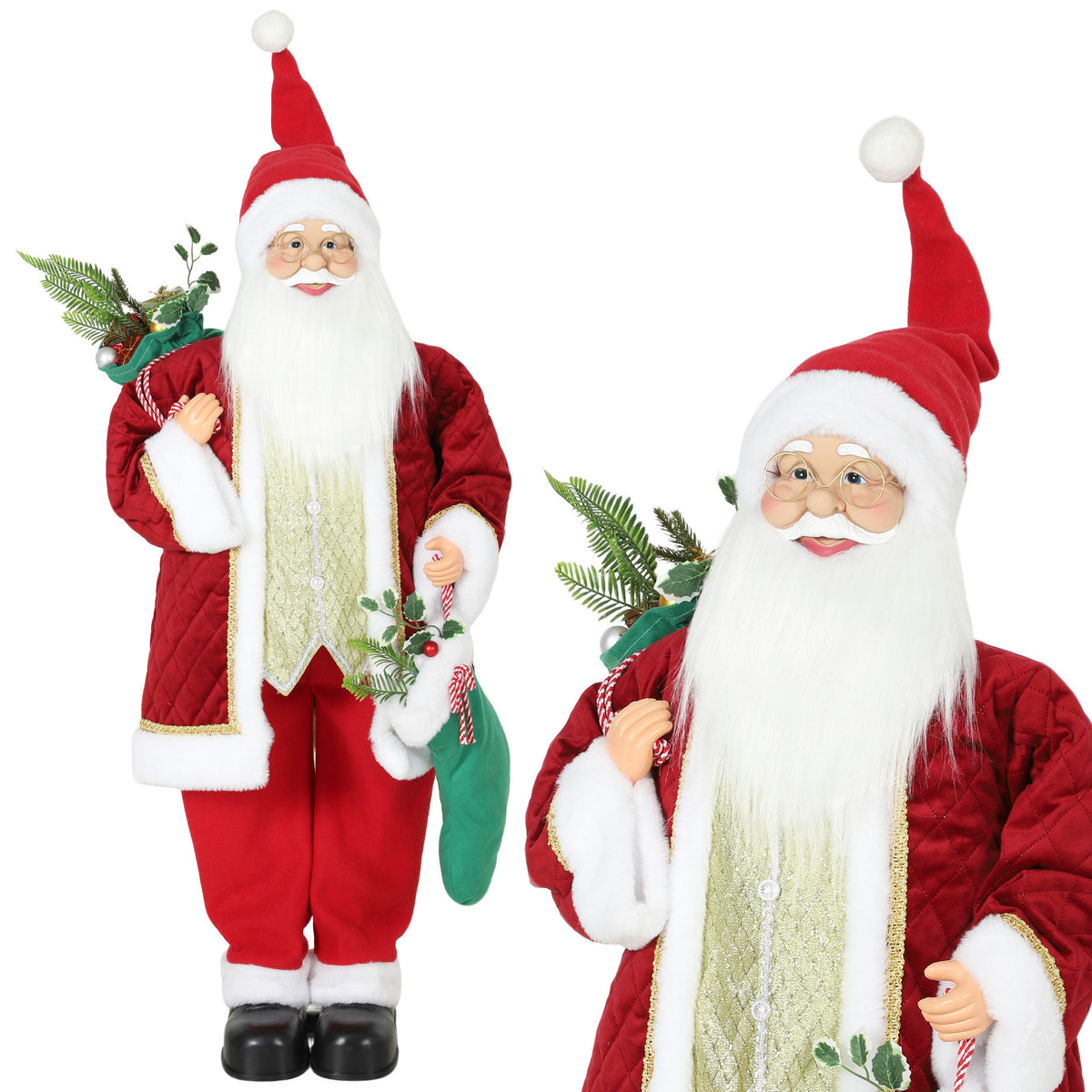 4ft Life Size Singing Dancing Santa Claus, 120 cm Standing Musical Animated Santa with Stocking, Sack, Posable Arms, Handcrafted, Sound Touch Activated, Moving Christmas Figure Decor
