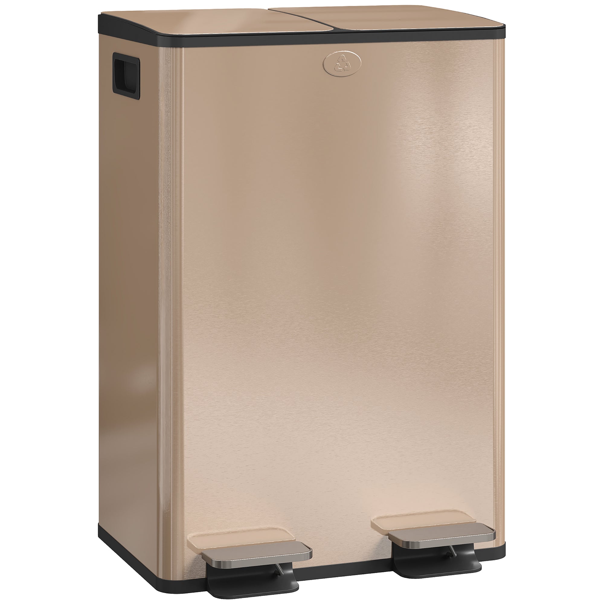 Dual Kitchen Bin, 2 x 28L Stainless Steel Double Rubbish Bin with Soft Close Lid, Removable Inner Buckets, Fingerprint-Proof for Recycling and Waste, Gold Tone