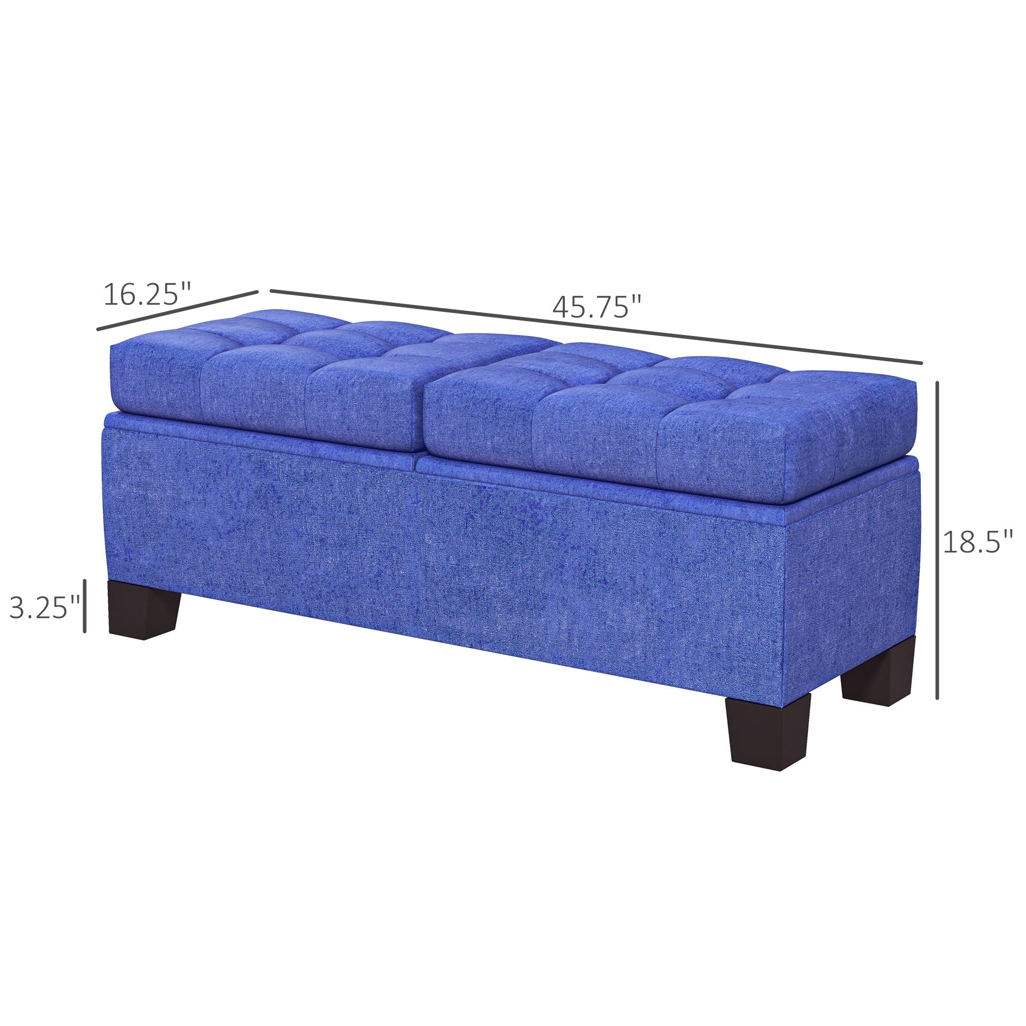 46" Storage Ottoman Bench, Upholstered End of Bed Bench with Steel Frame, Button Tufted Storage Bench Blue