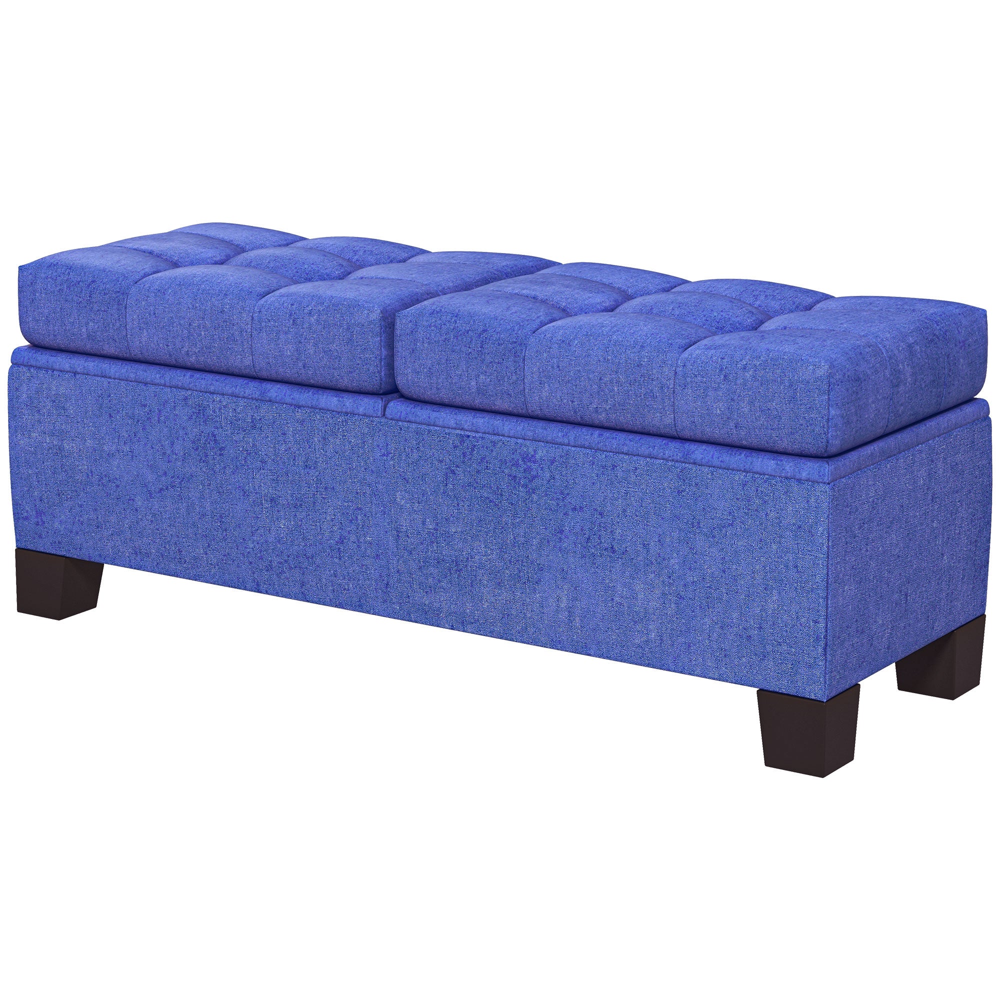 46" Storage Ottoman Bench, Upholstered End of Bed Bench with Steel Frame, Button Tufted Storage Bench Blue