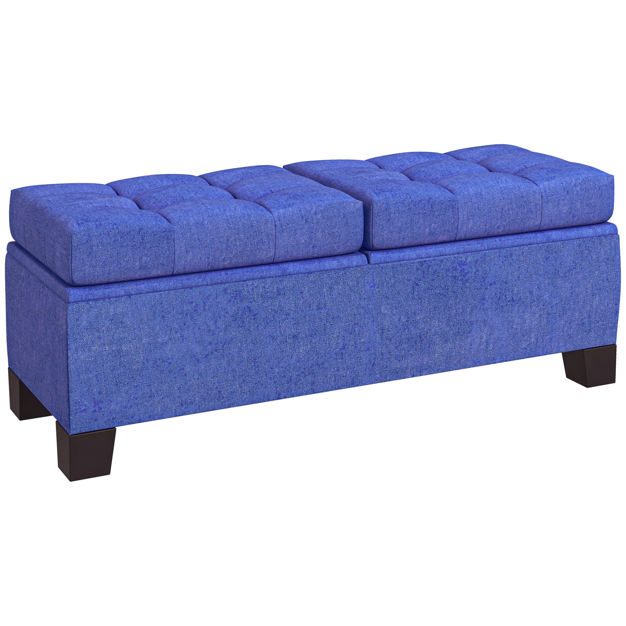 46" Storage Ottoman Bench, Upholstered End of Bed Bench with Steel Frame, Button Tufted Storage Bench Blue