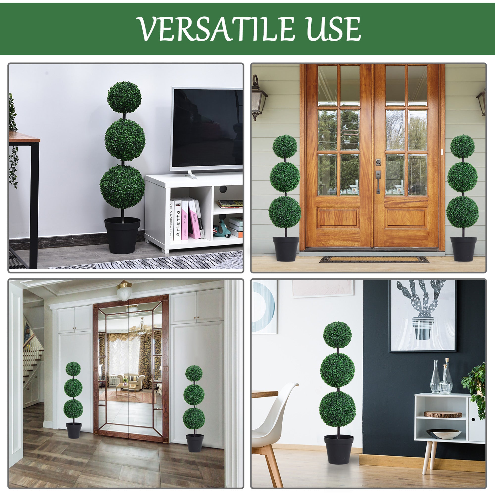 Artificial Boxwood Topiary Tree Set of 2, 44.1" Faux Boxwood Ball Tree in Pot, Fake Plant for Outdoor Indoor Home Office Decor, Green