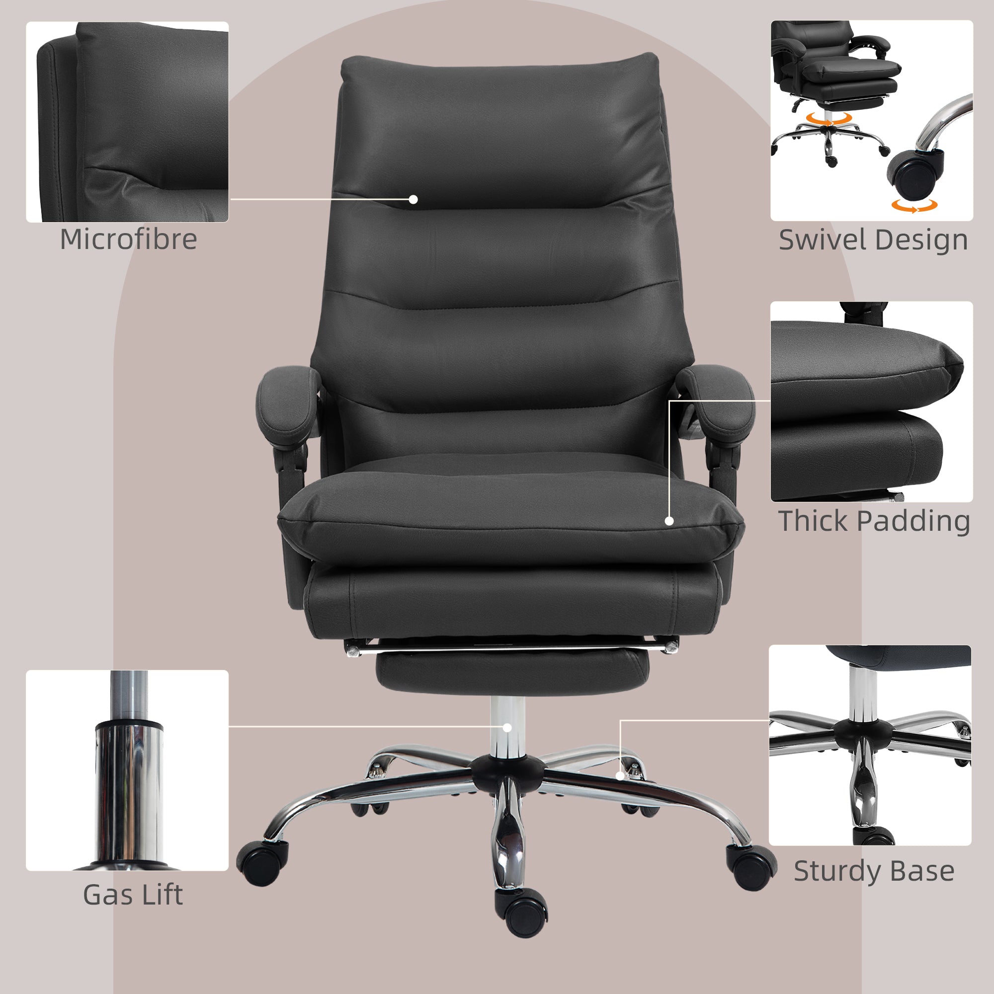 Massage Office Chair with Heated Function, Computer Desk Chair with Footrest, Double-tier Padding, Swivel Wheels, Reclining, Black
