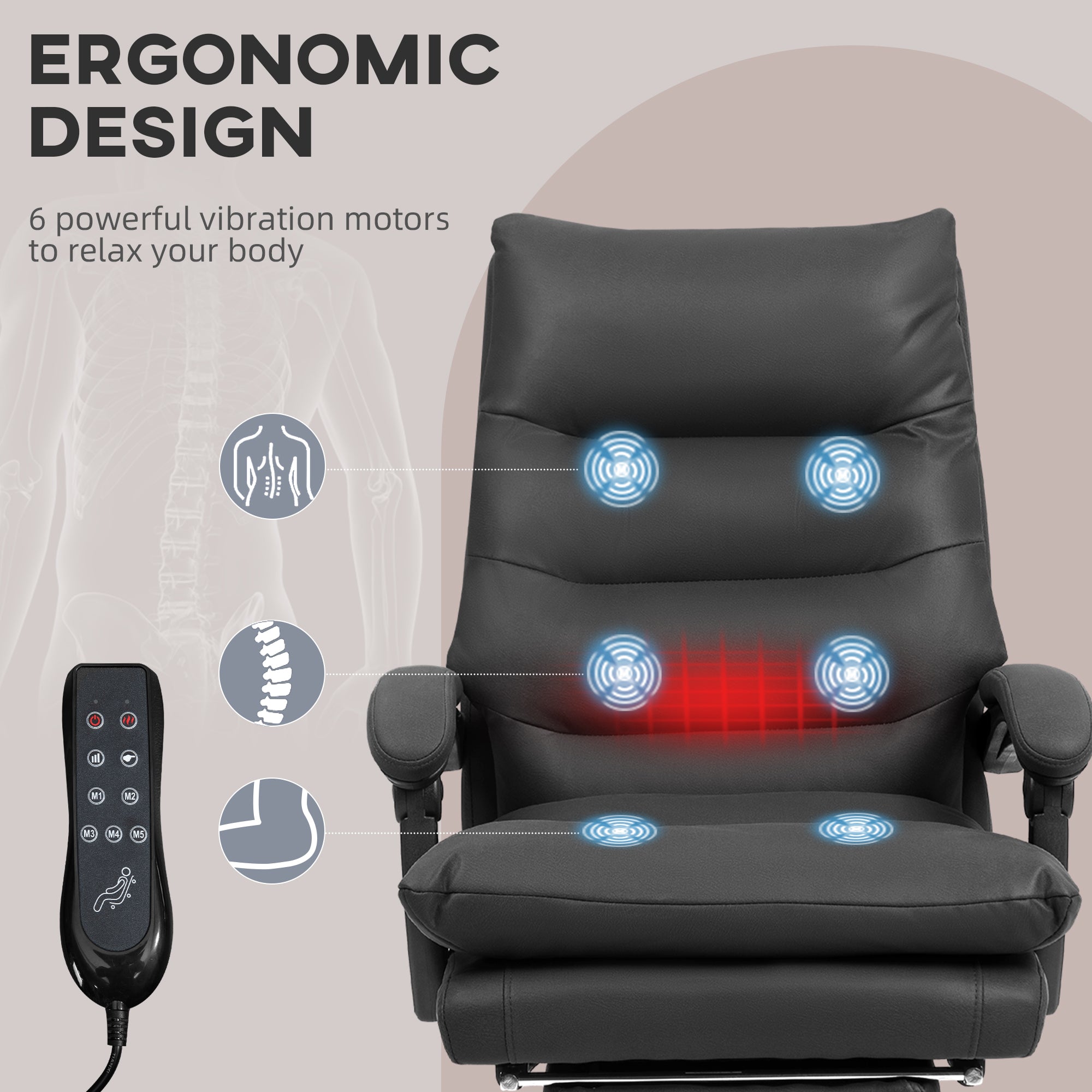 Massage Office Chair with Heated Function, Computer Desk Chair with Footrest, Double-tier Padding, Swivel Wheels, Reclining, Black